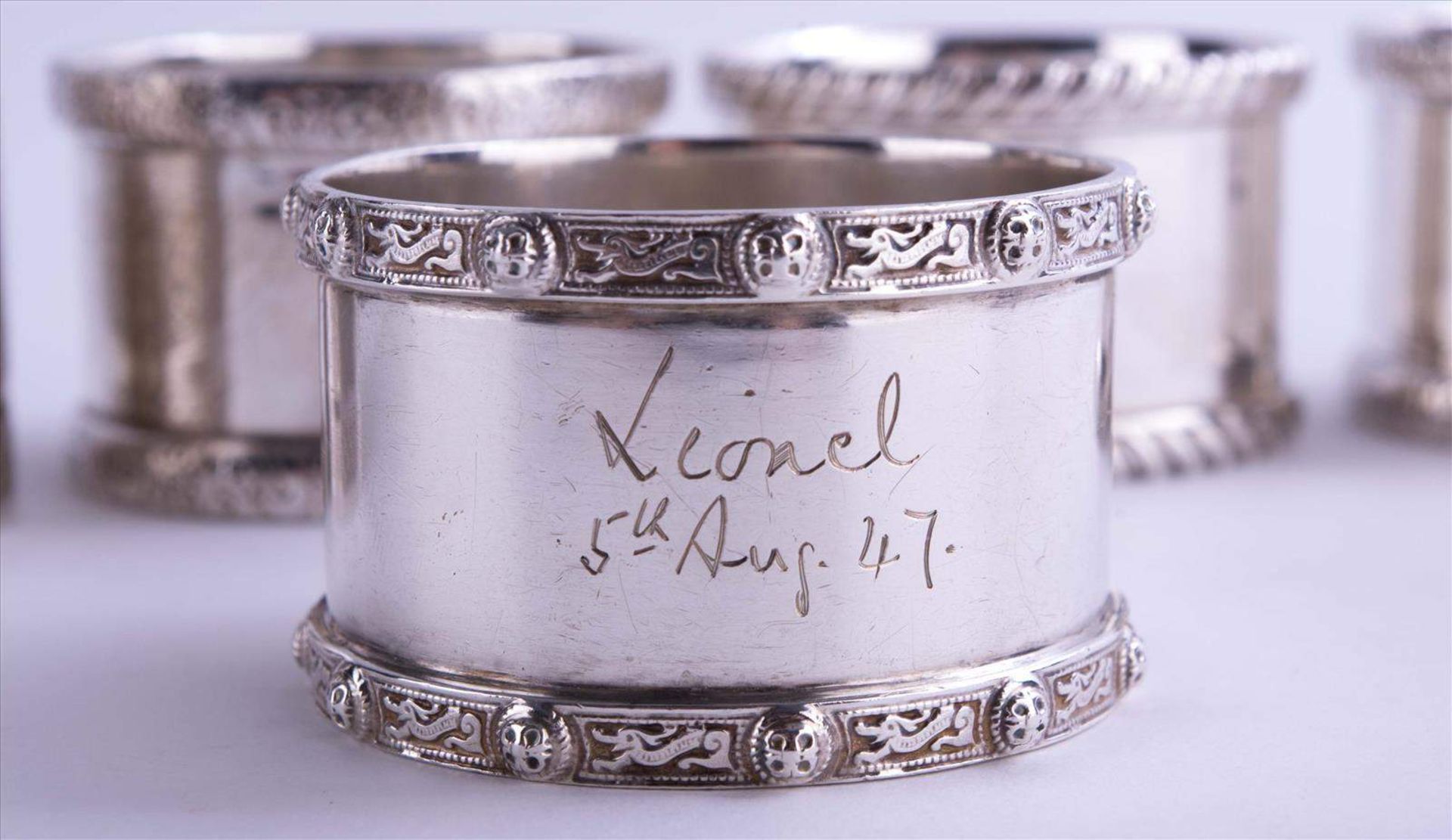 Konvolut Serviettenringe England um 1910 / Group of serviette rings, England about 1910 Sterling- - Bild 3 aus 9