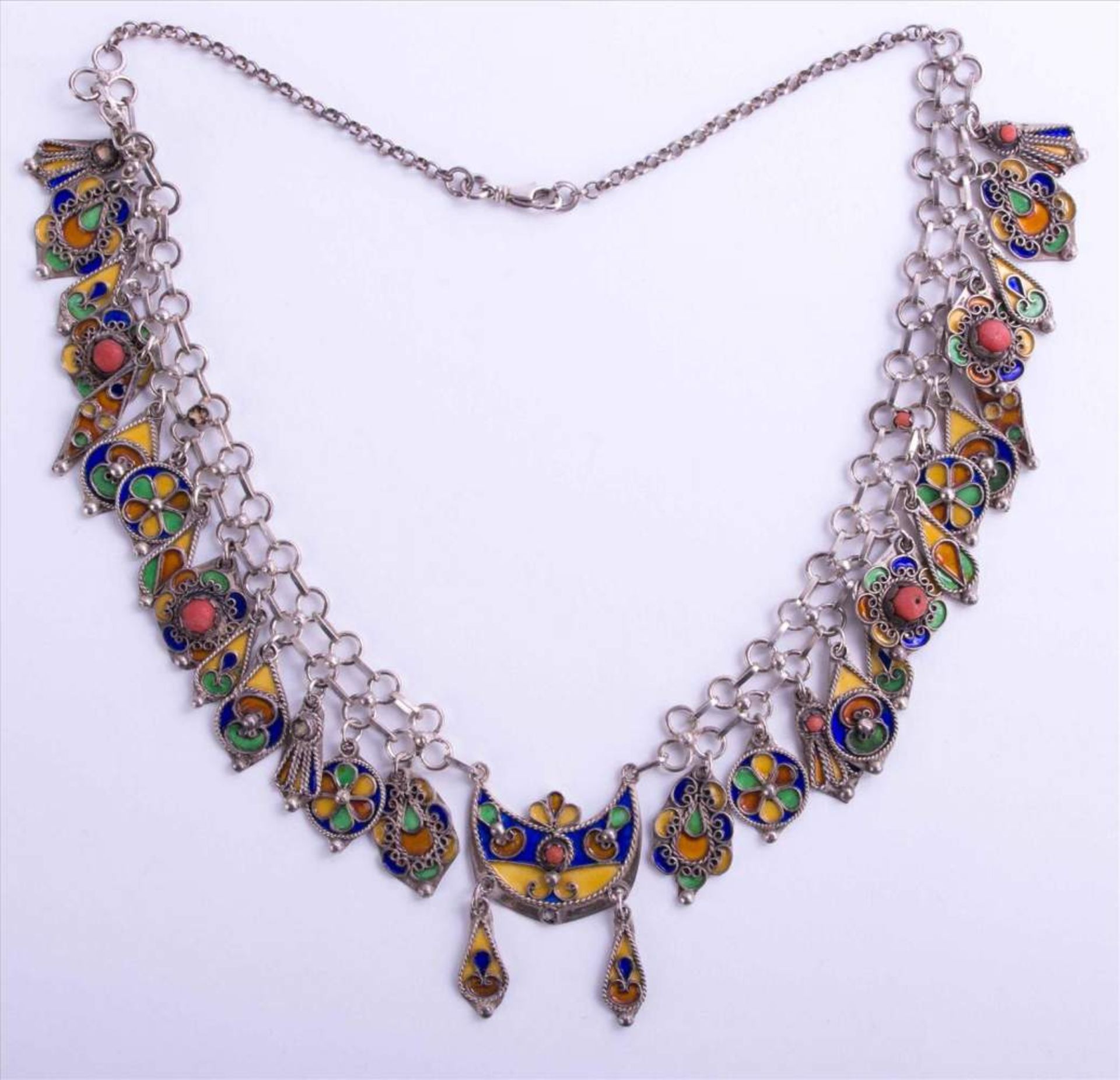 Cloisonne Collier wohl Nordafrika / Cloisonné necklace, probably North Africa Silber 925/000, L: ca. - Bild 2 aus 5