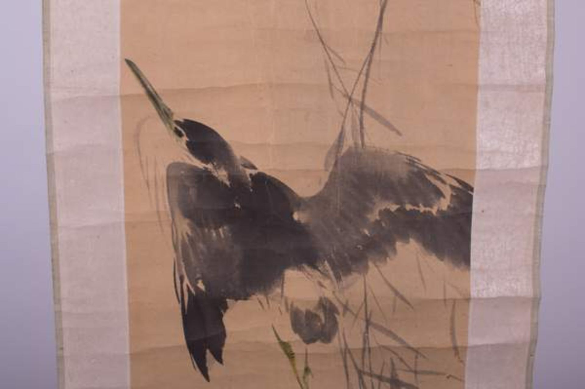 Rollbild China / Scroll painting, China "auffliegender Vogel(Kingfischer)", Tusch-Malerei auf - Bild 4 aus 5