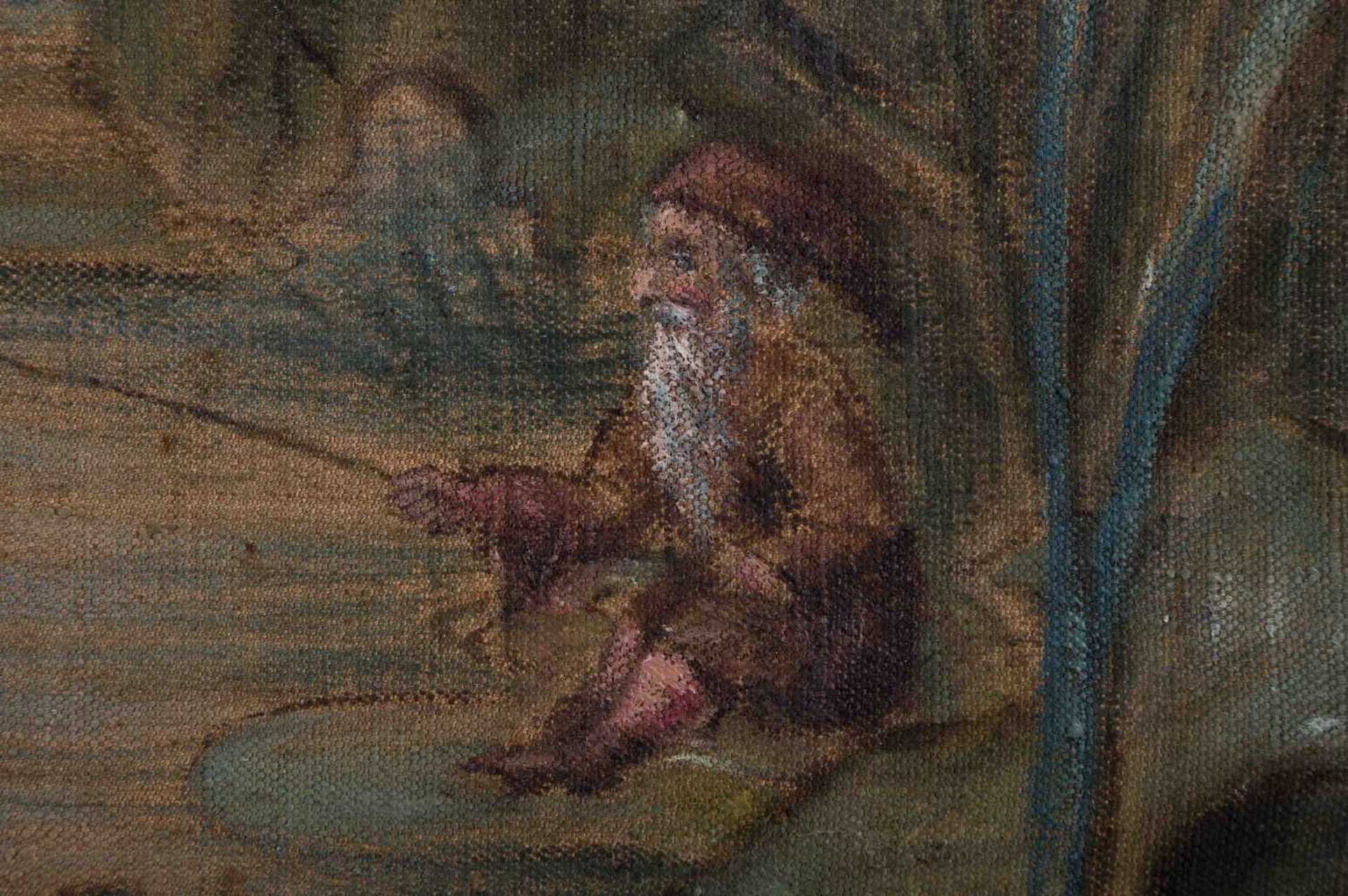 unbekannter Künstler des 20. Jhd. / Unidentified artist, 20th century "Zwerg beim angeln" Gemälde - Bild 4 aus 5