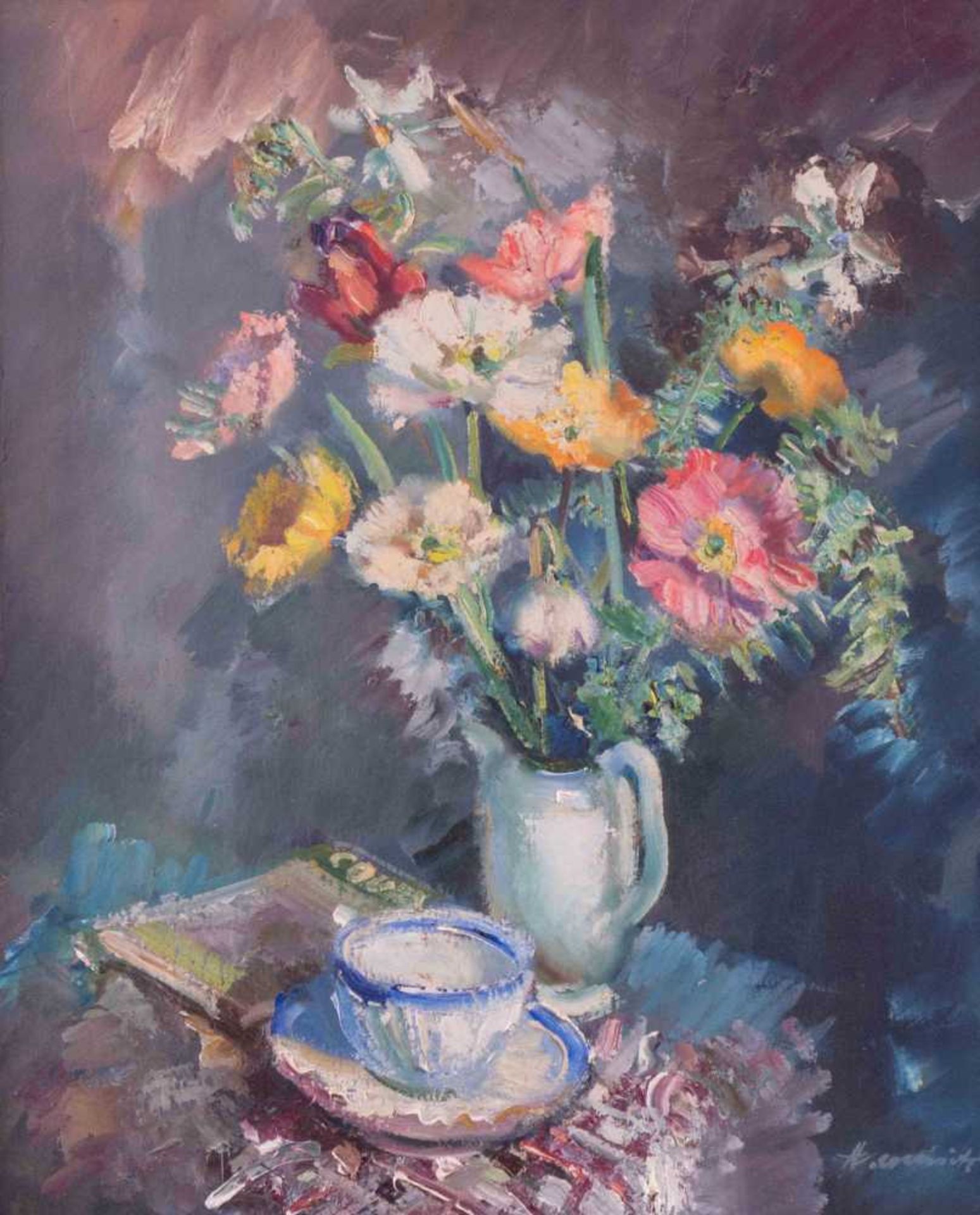 unbekannter Künstler des 19./20. Jhd. "Blumenstillleben" Gemälde Öl/Karton, 49 cm x 41 cm, rechts