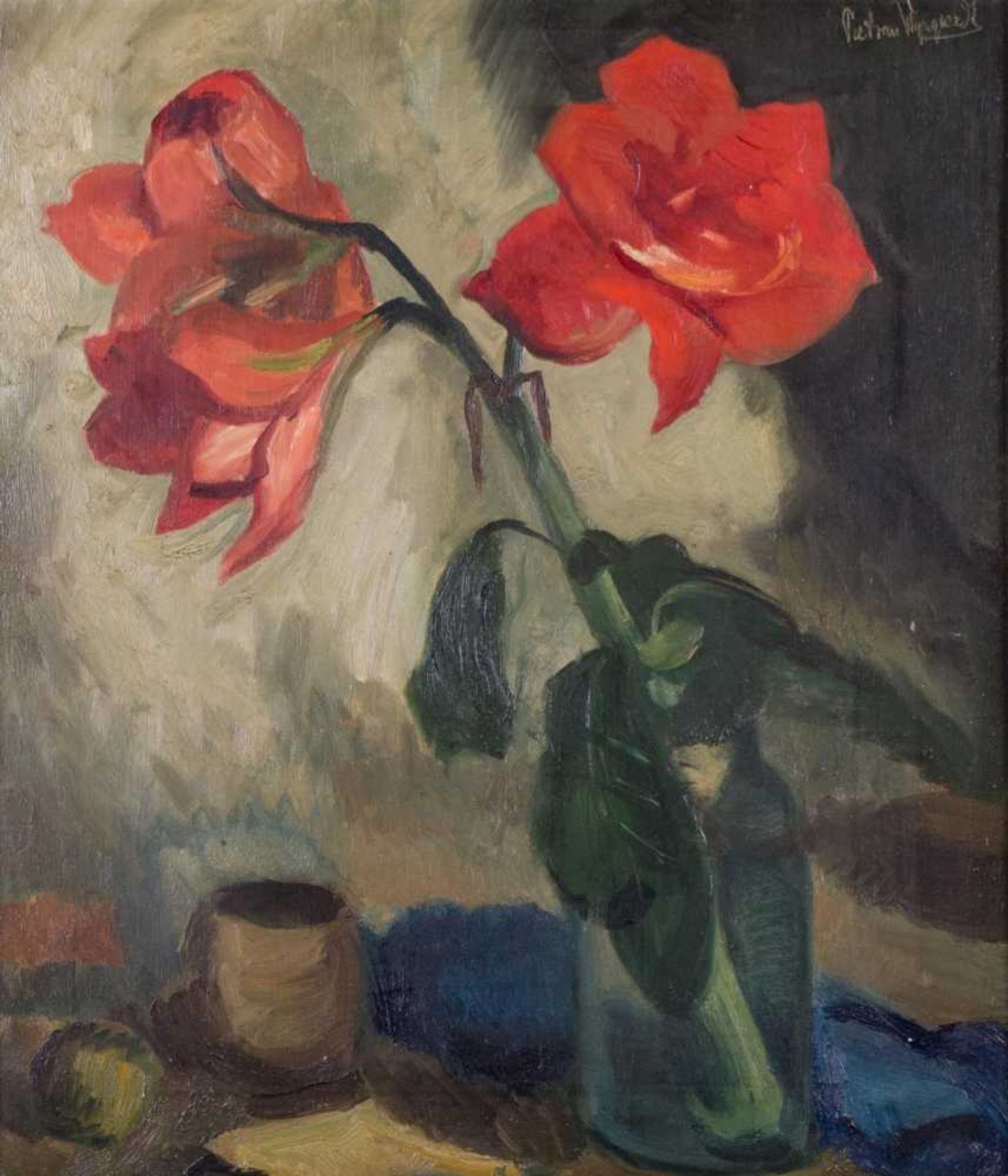 Piet VAN WIJNGAERDT (1873-1964) "Stillleben mit Amaryllis" Gemälde Öl/Leinwand, 80 cm x 67 cm,