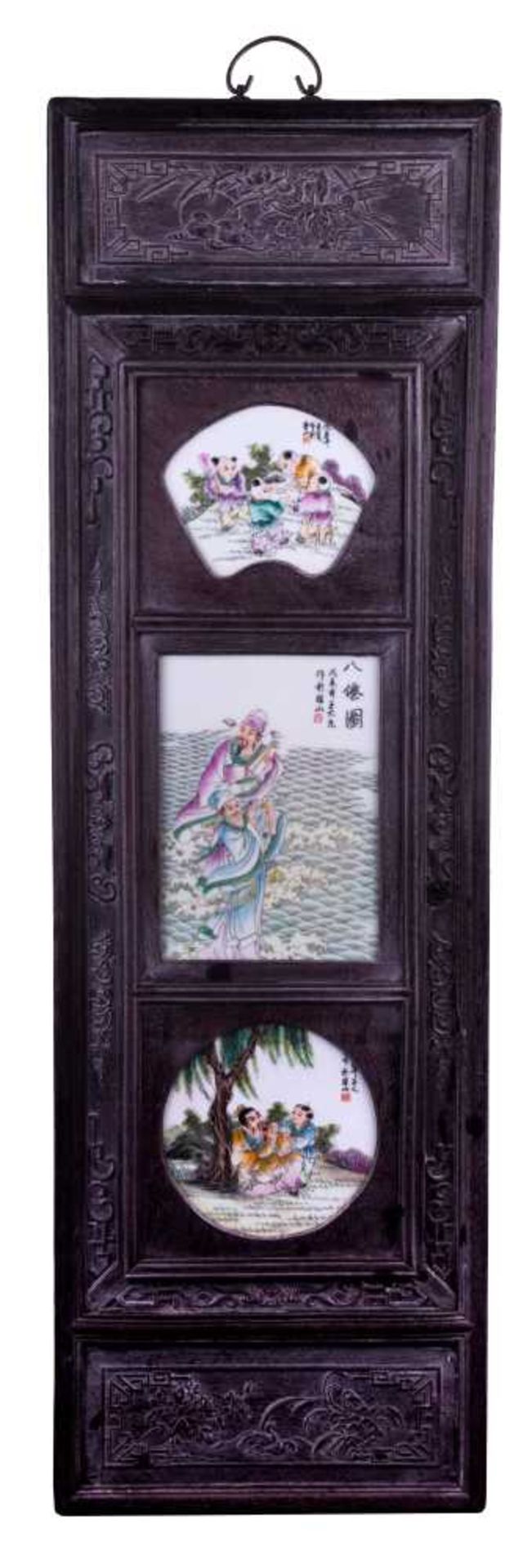 Wandpaneele China 19./20. Jhd. / Wall panel, China 19th/20th century Holz beschnitzt, mit 3 bemalten