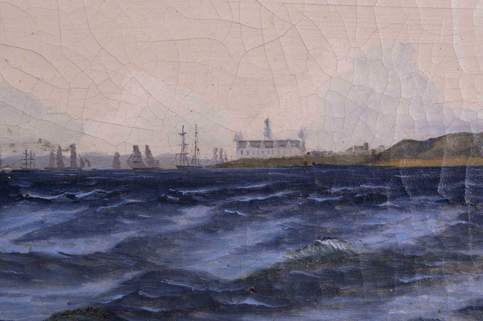 Marinemaler 19. Jhd / Marine painter, 19th century "Seegelschiffe im Kattegat mit Blick auf das - Bild 5 aus 8