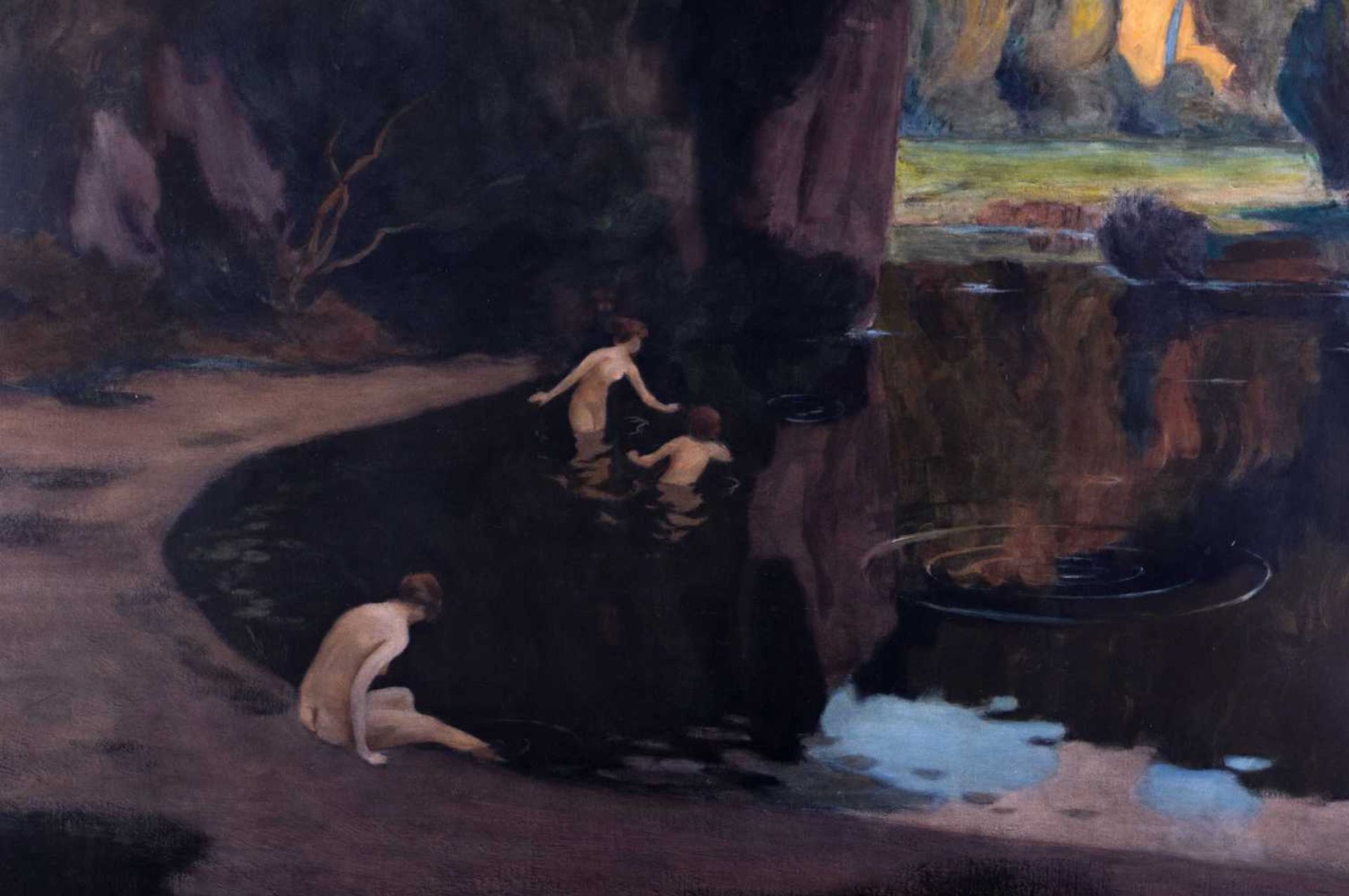 Carl Johann Nikolaus PIEPHO (1869-1920) "drei Damen beim Baden im Bergsee" Gemälde Mischtechnik/ - Bild 2 aus 7