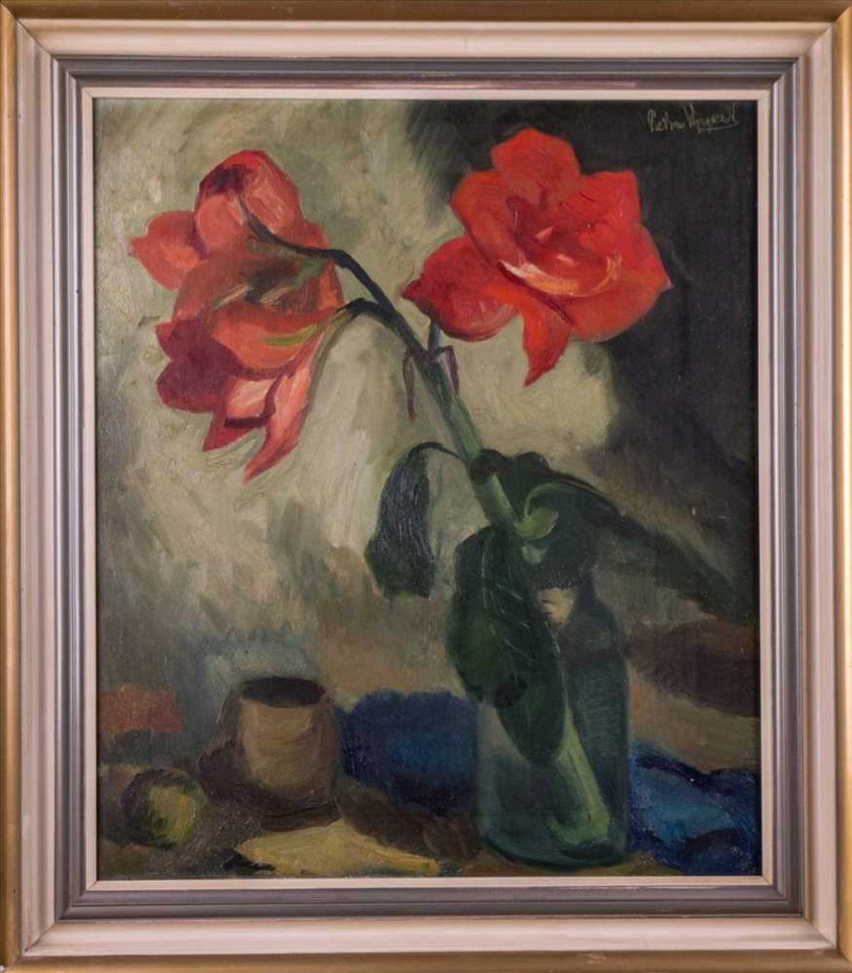Piet VAN WIJNGAERDT (1873-1964) "Stillleben mit Amaryllis" Gemälde Öl/Leinwand, 80 cm x 67 cm, - Bild 2 aus 6