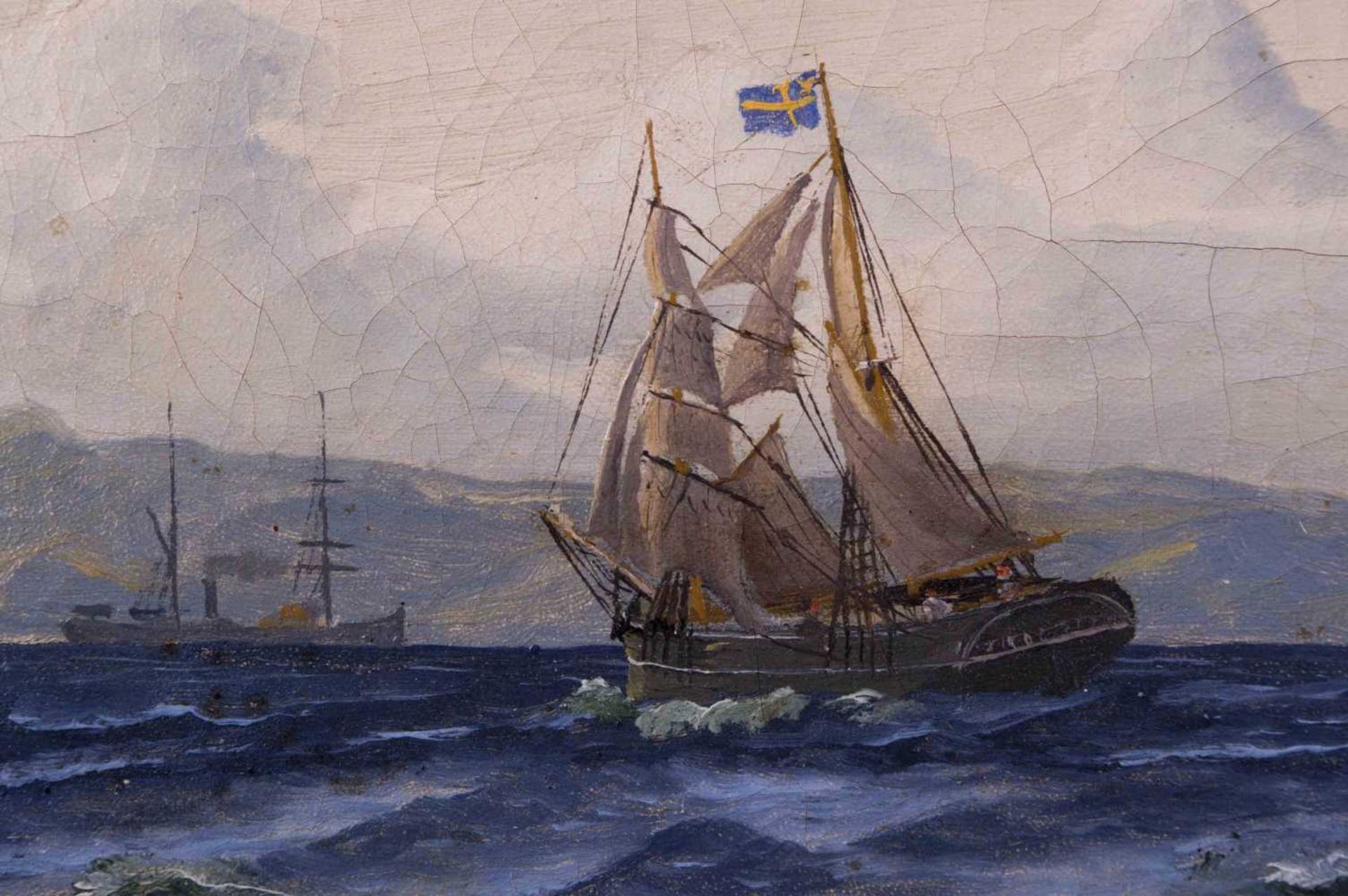 Marinemaler 19. Jhd / Marine painter, 19th century "Seegelschiffe im Kattegat mit Blick auf das - Bild 4 aus 8