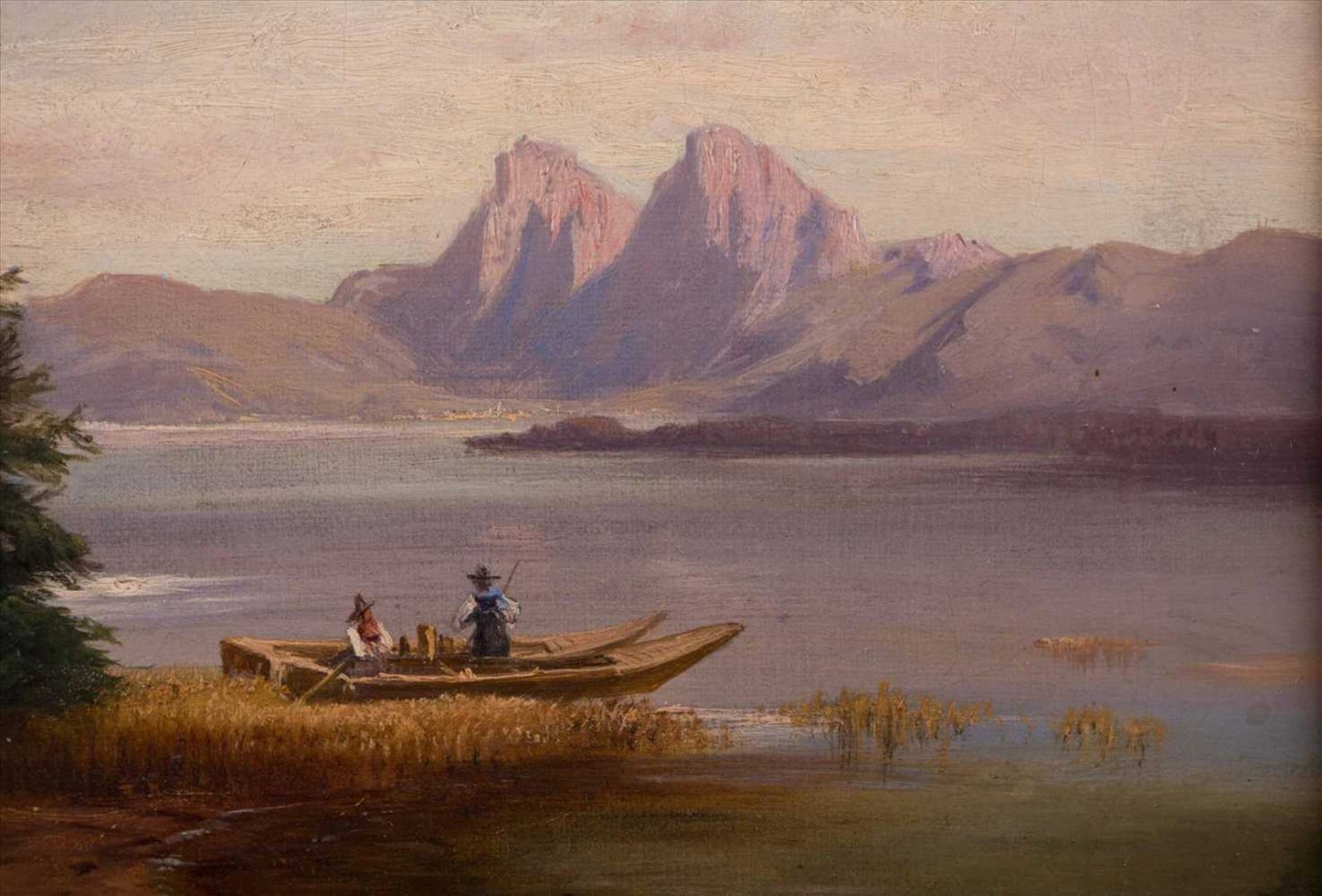Anna PLOMMER (1836-1890) "Am Ufer eines Gebirgsees" Gemälde Öl/Leinwand(doubliert), 32 cm x 48 cm, - Bild 4 aus 10