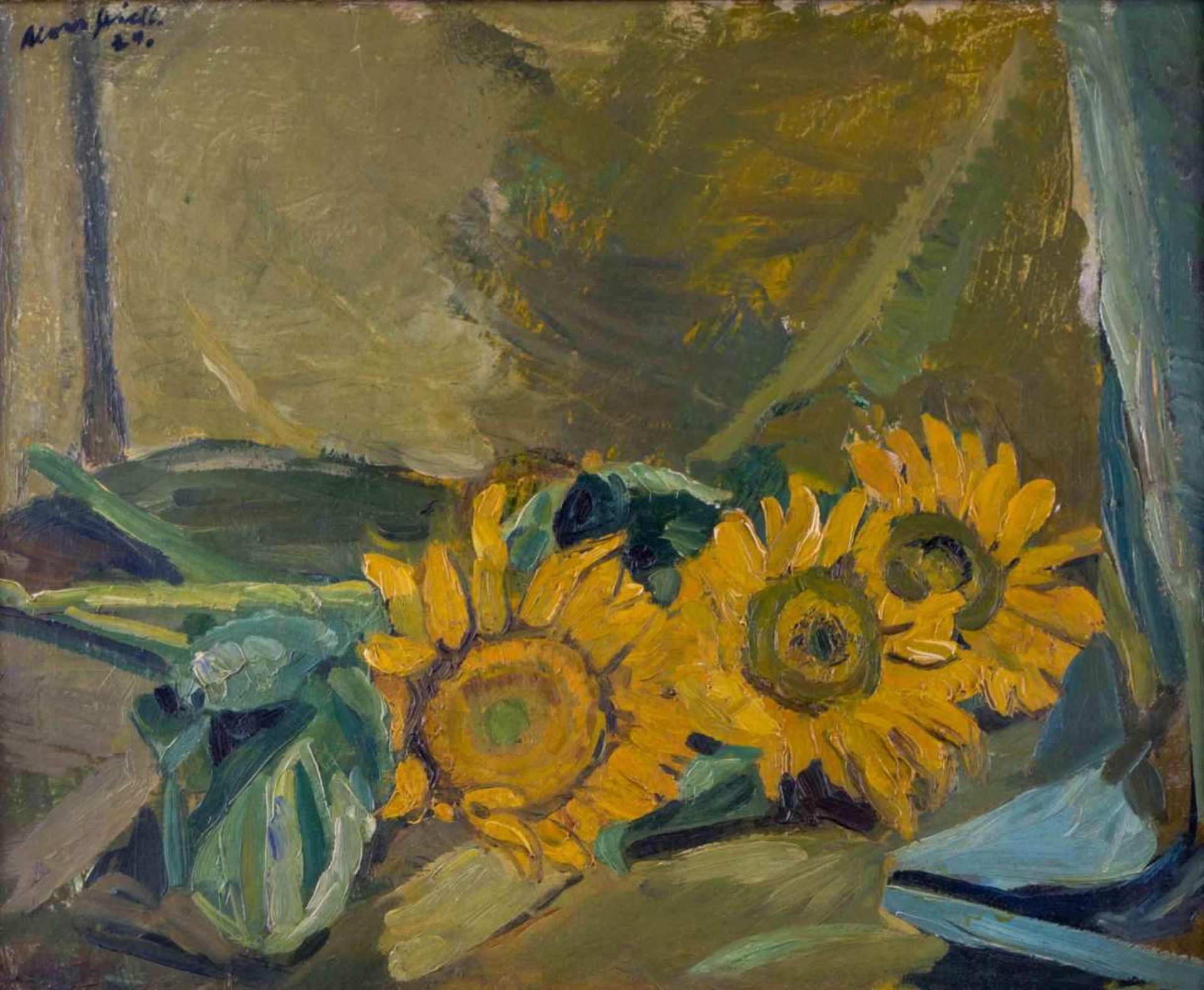 Alois SEIDL (1897-1970) "Stillleben mit Sonnenblumen" Gemälde Öl/Leinwand, 50 cm x 60 cm, links oben
