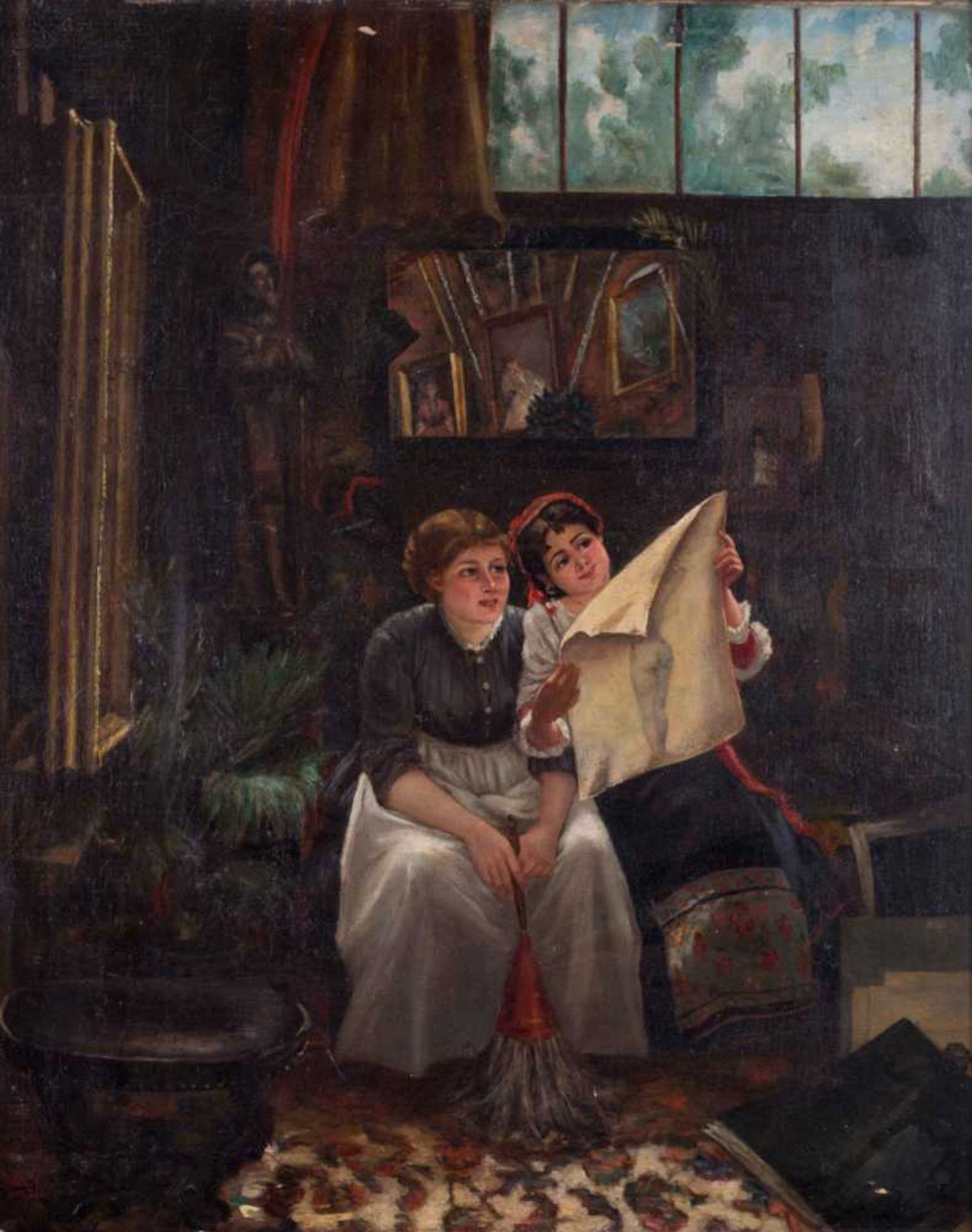 Daniel Marie DANIEL-GIRARD (1890-1970) "Interieur mit zwei jungen Mädchen" Gemälde Öl/Leinwand(