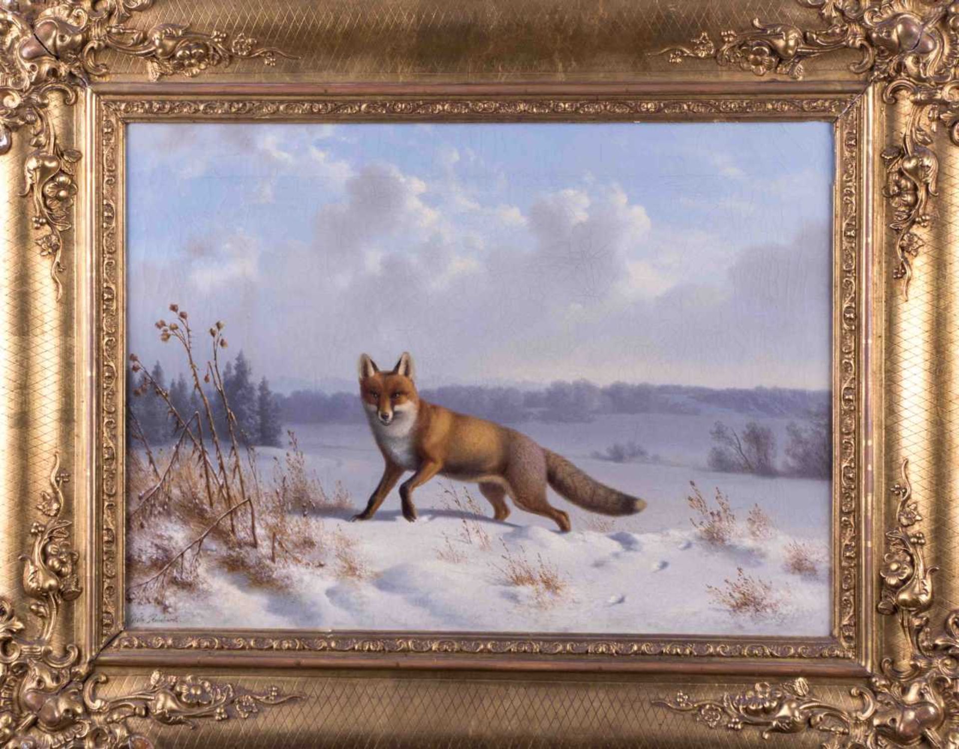 Wilhelm REINHARDT (1815-1881) "Fuchs in Winterlandschaft" Gemälde Öl/Leinwand, 42 cm x 59 cm,