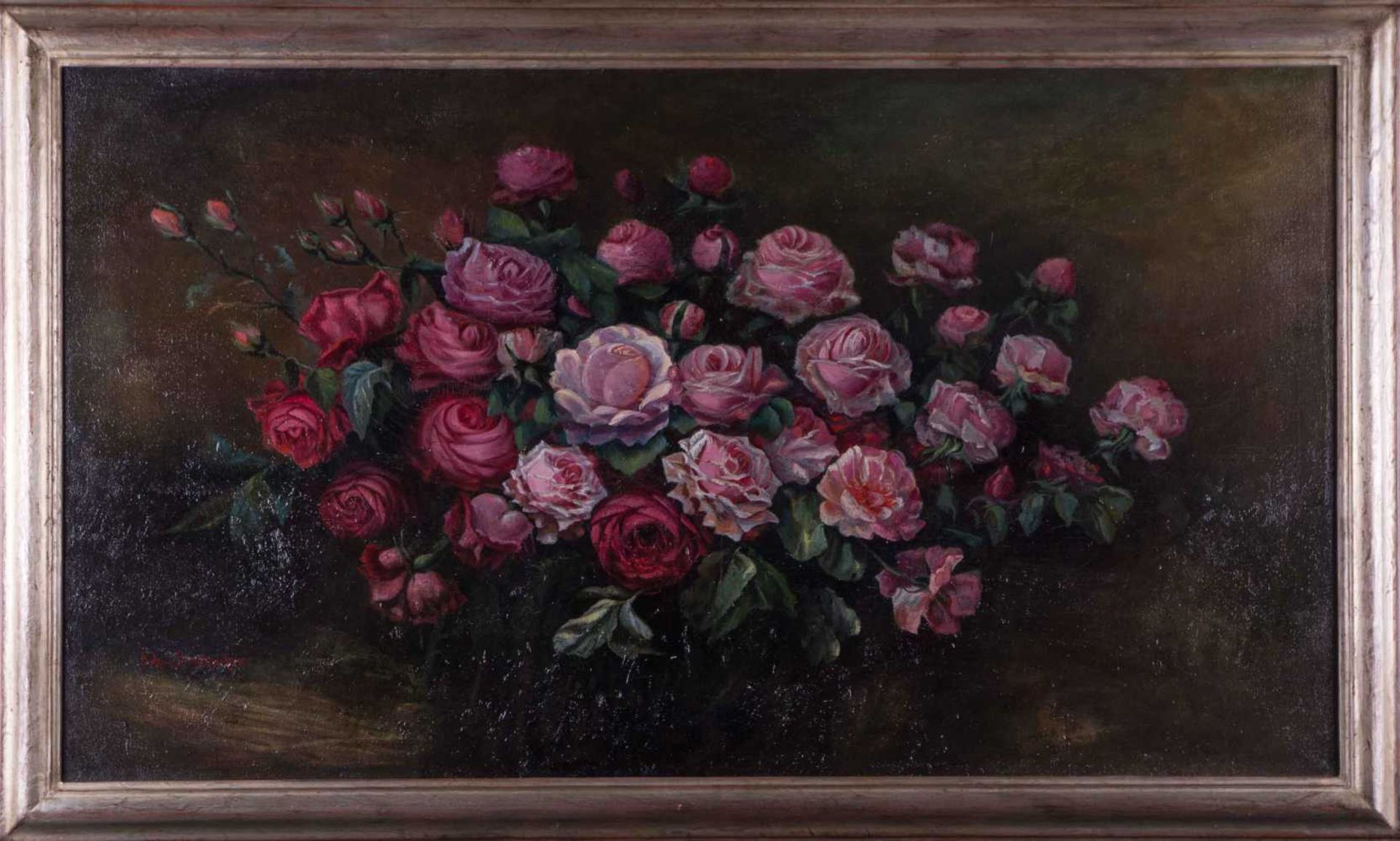 Johanna VON DESTOUCHES (1869-1956) "Rosen Stillleben" Gemälde Öl/Leinwand, 68,5 cm x 121,5 cm, links - Bild 2 aus 7