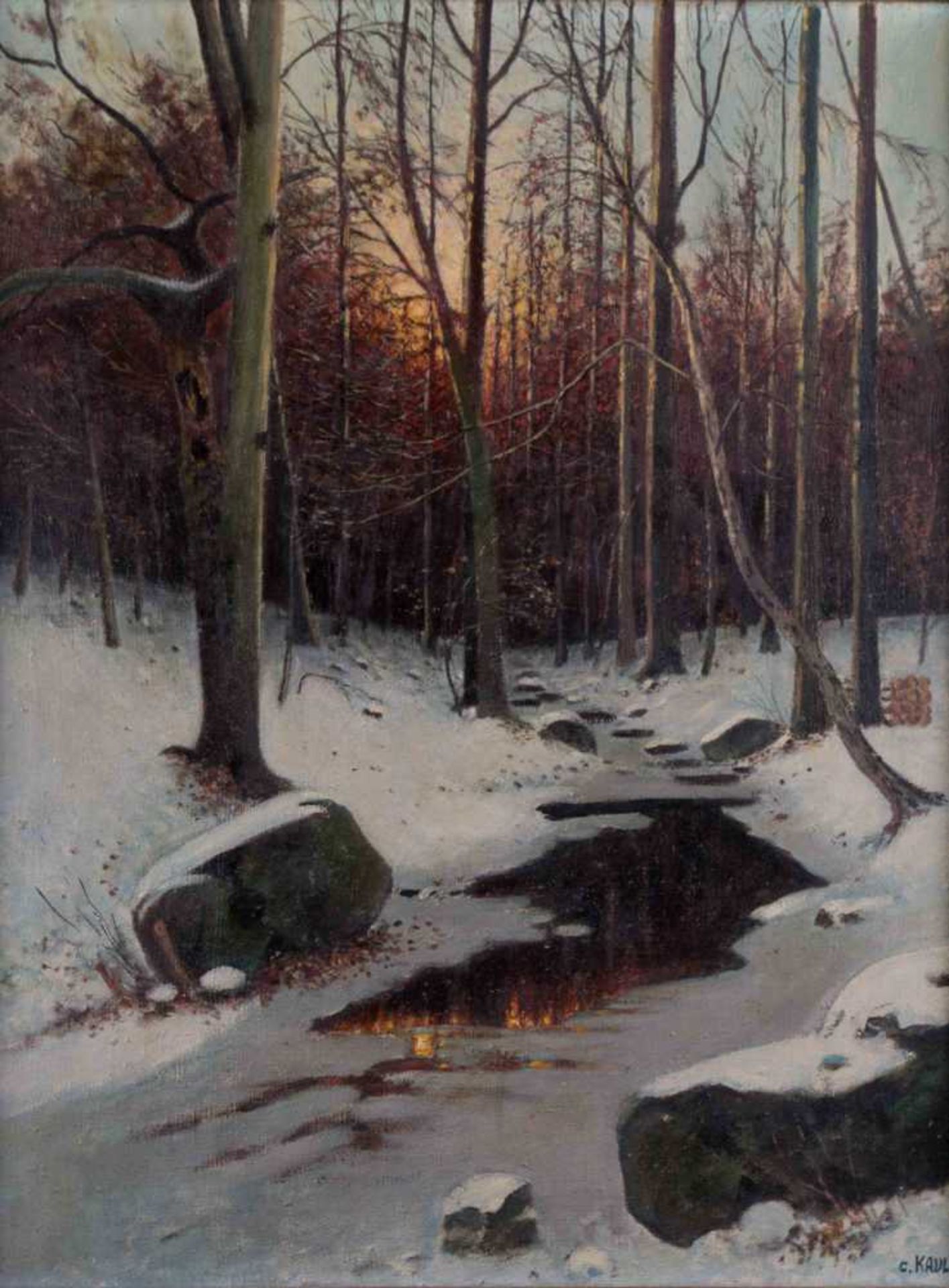 C.Kaul 20. Jhd. / C.Kaul, 20th century "Winterlandschaft" Gemälde Öl/Leinwand, 60 cm x 46 cm, rechts
