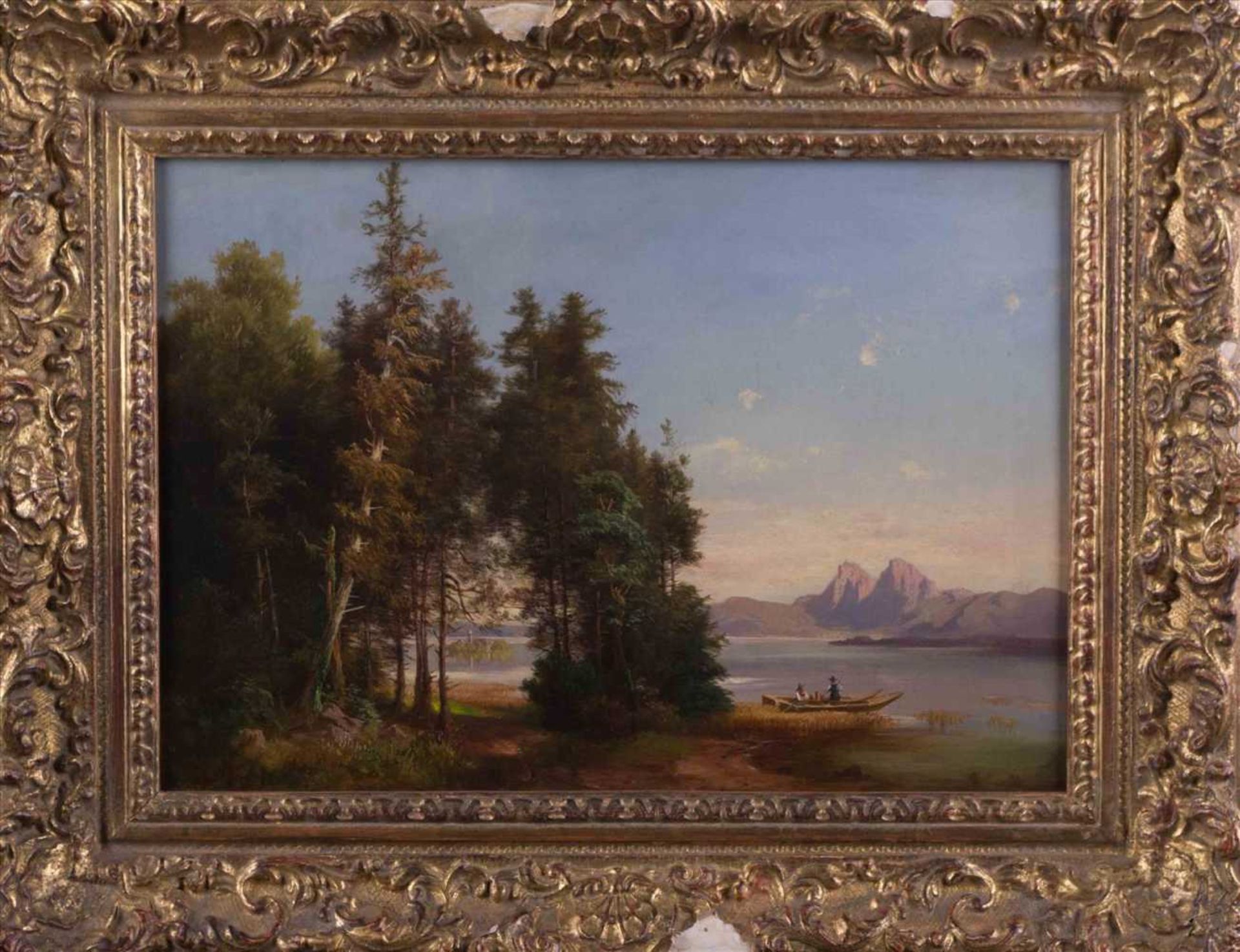 Anna PLOMMER (1836-1890) "Am Ufer eines Gebirgsees" Gemälde Öl/Leinwand(doubliert), 32 cm x 48 cm, - Bild 2 aus 10