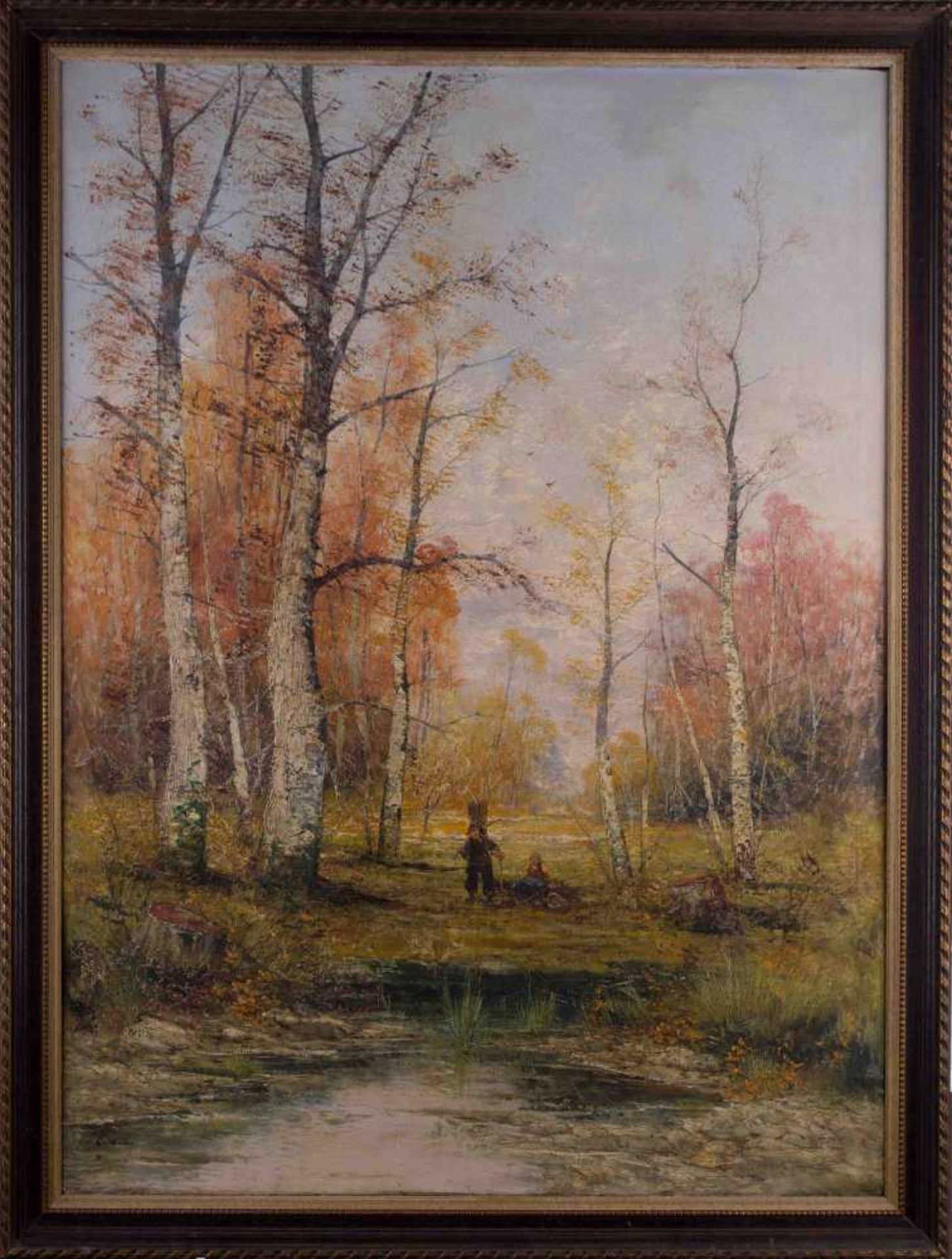 C.Will 19./20. Jhd. "Reisigsammler im Birkenwald" Gemälde Öl/Leinwand, 100 cm x 75 cm, links unten - Bild 2 aus 6