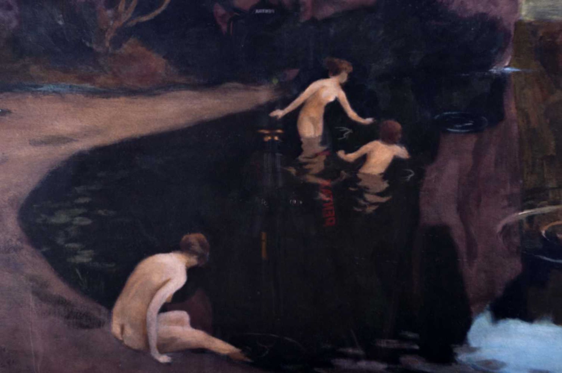 Carl Johann Nikolaus PIEPHO (1869-1920) "drei Damen beim Baden im Bergsee" Gemälde Mischtechnik/ - Bild 4 aus 7