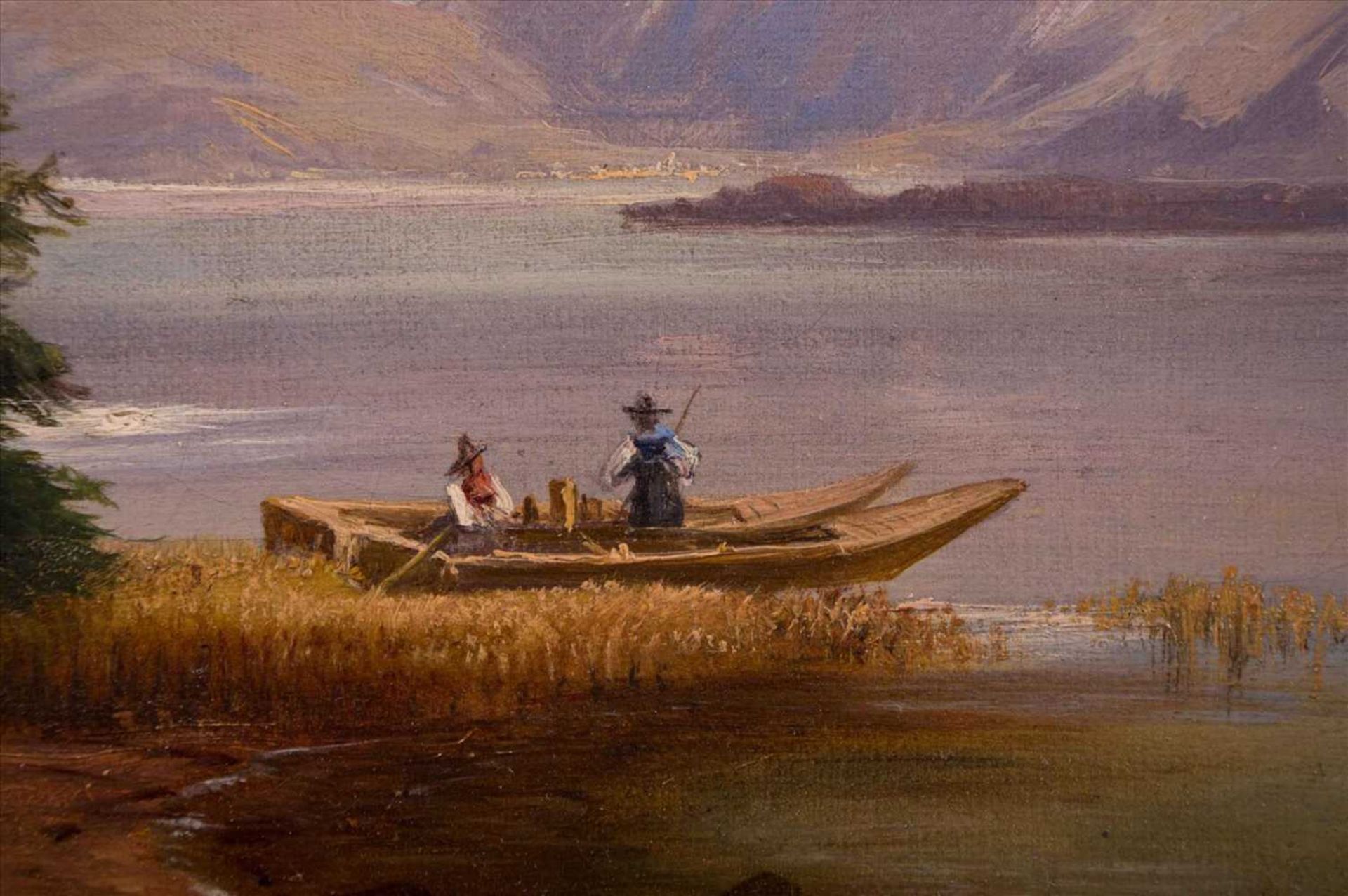 Anna PLOMMER (1836-1890) "Am Ufer eines Gebirgsees" Gemälde Öl/Leinwand(doubliert), 32 cm x 48 cm, - Bild 3 aus 10