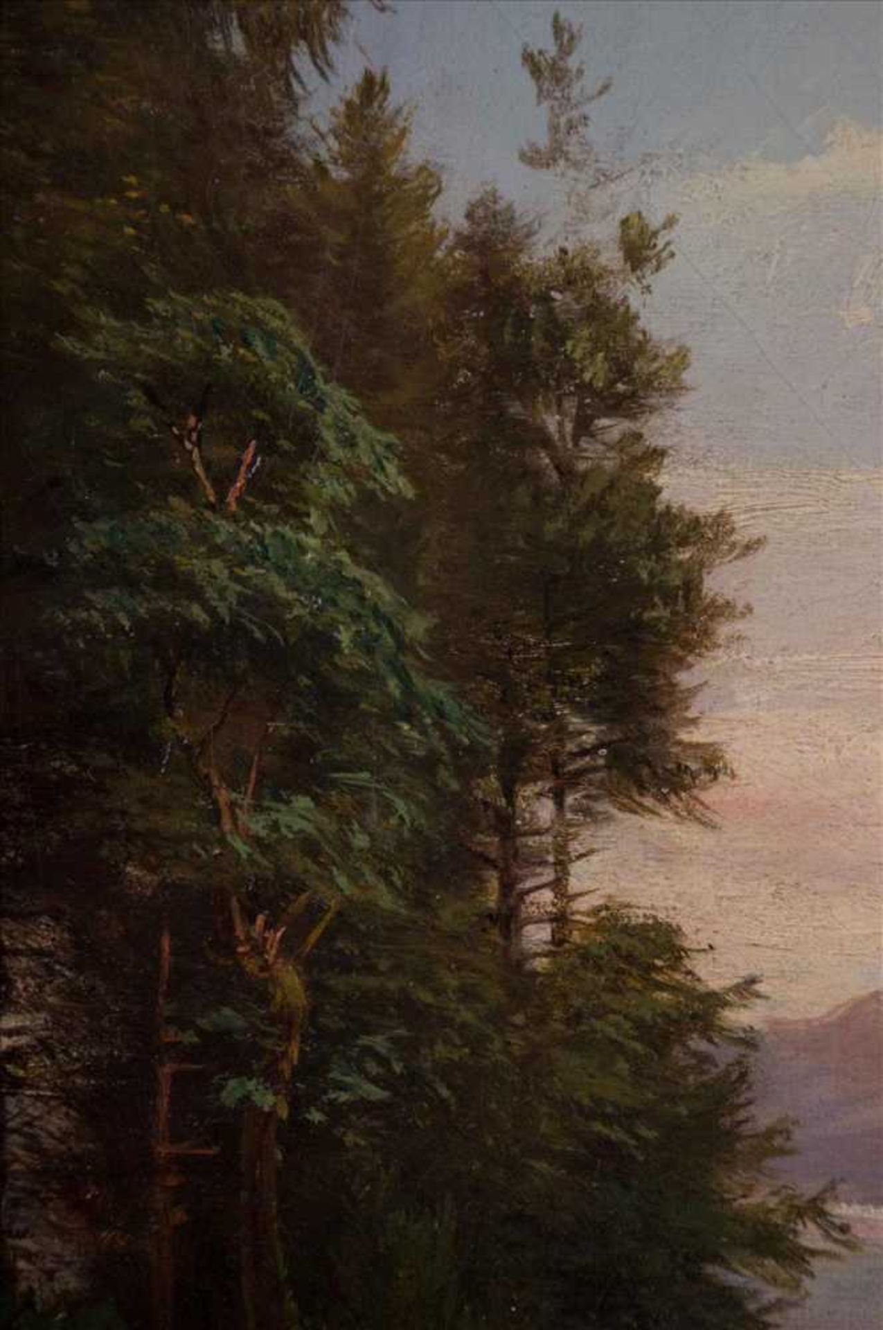Anna PLOMMER (1836-1890) "Am Ufer eines Gebirgsees" Gemälde Öl/Leinwand(doubliert), 32 cm x 48 cm, - Bild 7 aus 10