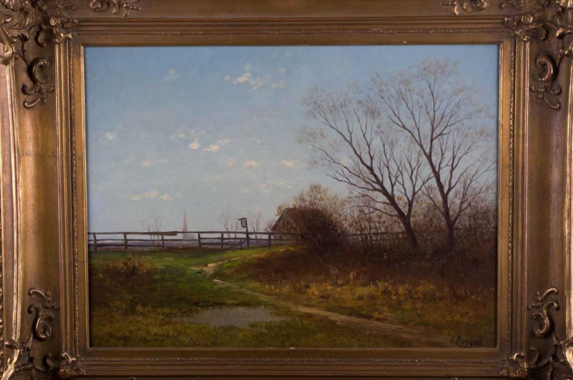 Heinrich NEPPEL (1874-1936) "Landschaft mit Bauernhaus" Gemälde Öl/Leinwand, 42 cm x 56 cm, rechts - Bild 2 aus 10
