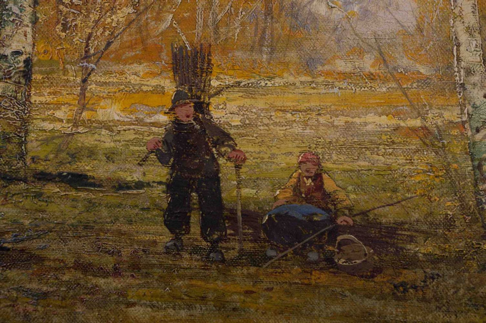 C.Will 19./20. Jhd. "Reisigsammler im Birkenwald" Gemälde Öl/Leinwand, 100 cm x 75 cm, links unten - Bild 3 aus 6