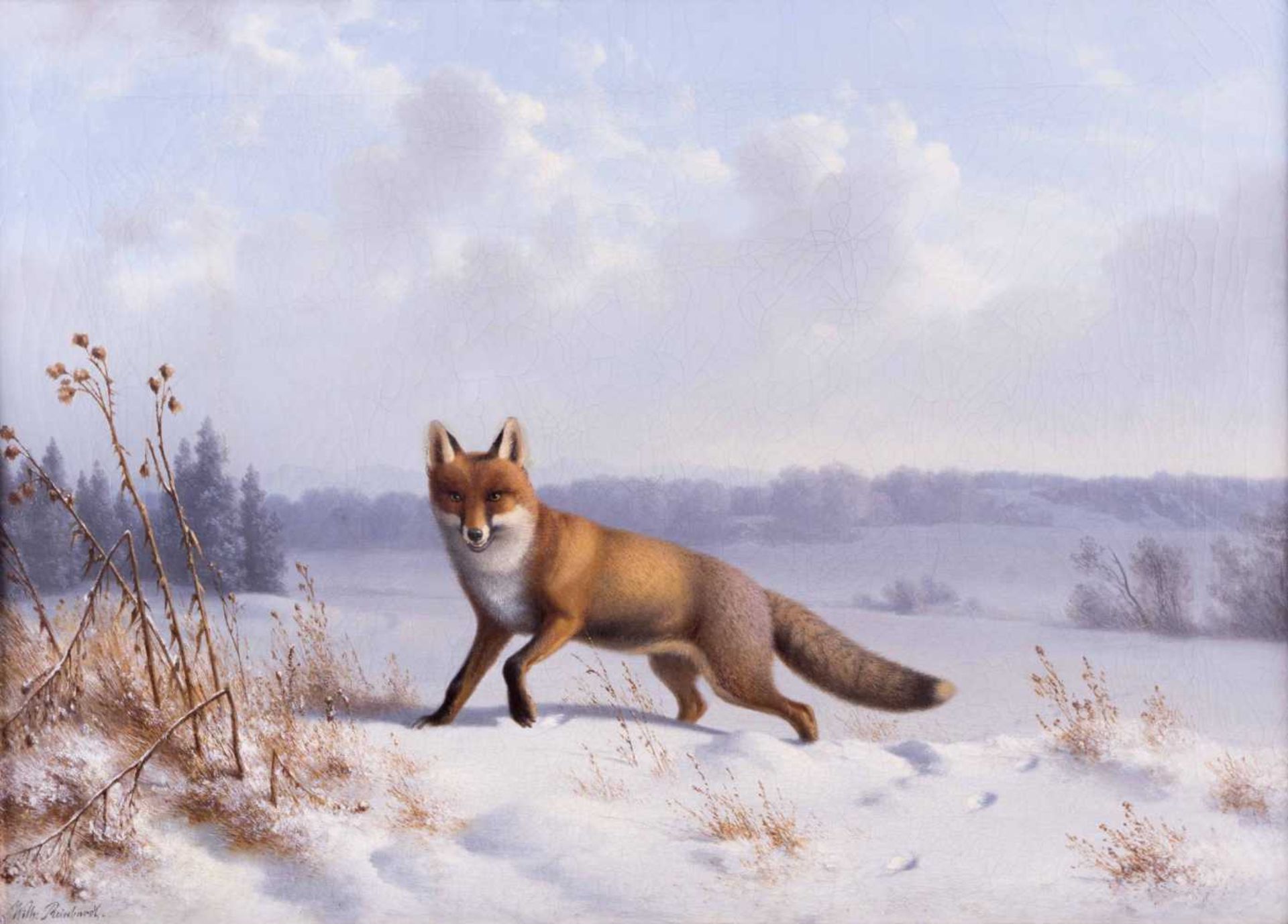 Wilhelm REINHARDT (1815-1881) "Fuchs in Winterlandschaft" Gemälde Öl/Leinwand, 42 cm x 59 cm, - Bild 2 aus 7