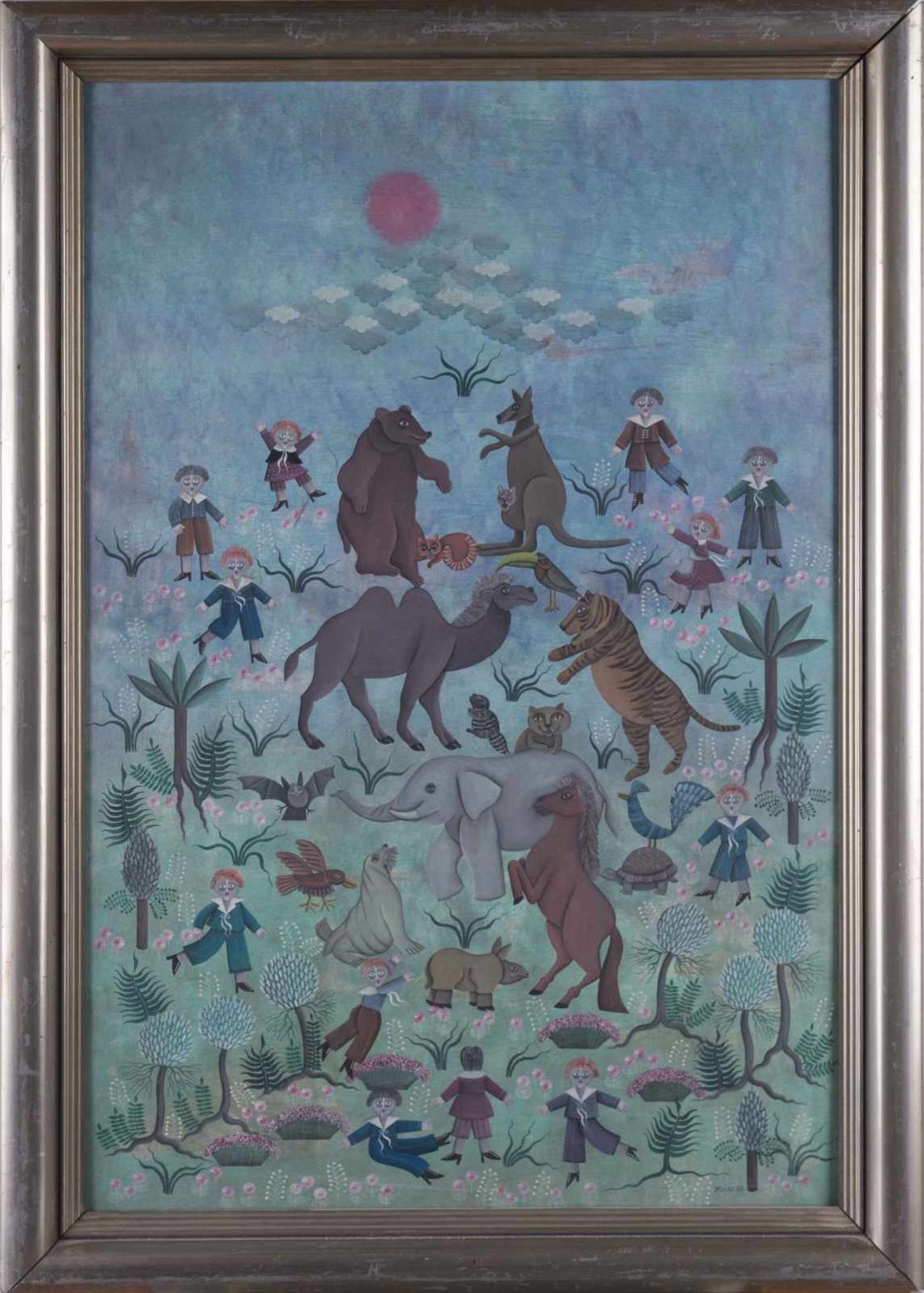 Hannelore HEISE (1941) "Spaziergang im Zoo" Gemälde Öl/Hartfaser, 75 cm x 50 cm, rechts unten - Bild 2 aus 7
