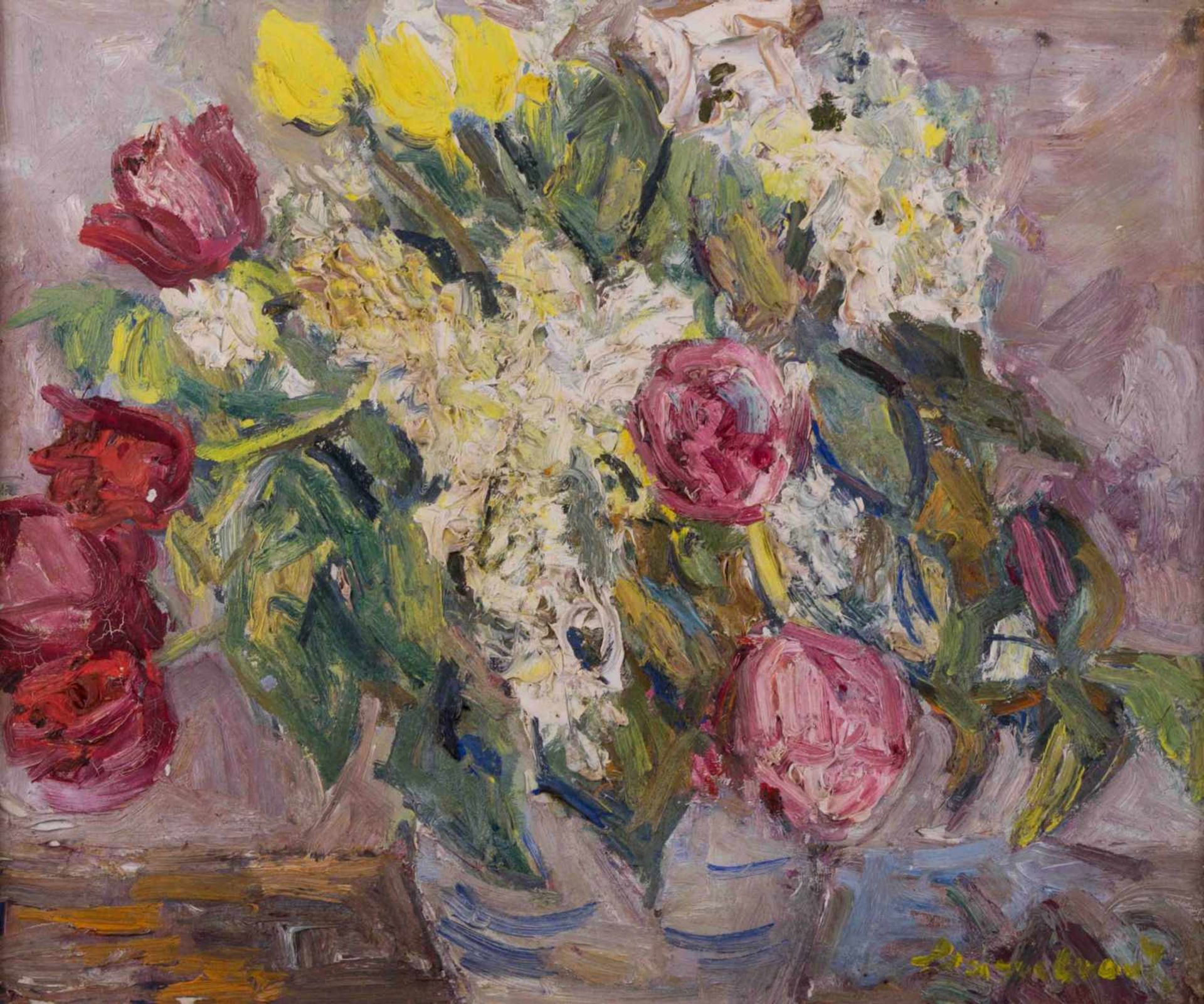 Ernst HASSEBRAUK (1905-1974) "Stillleben mit Tulpen" Gemälde Öl/Leinwand, 46,5 cm x 55 cm, rechts
