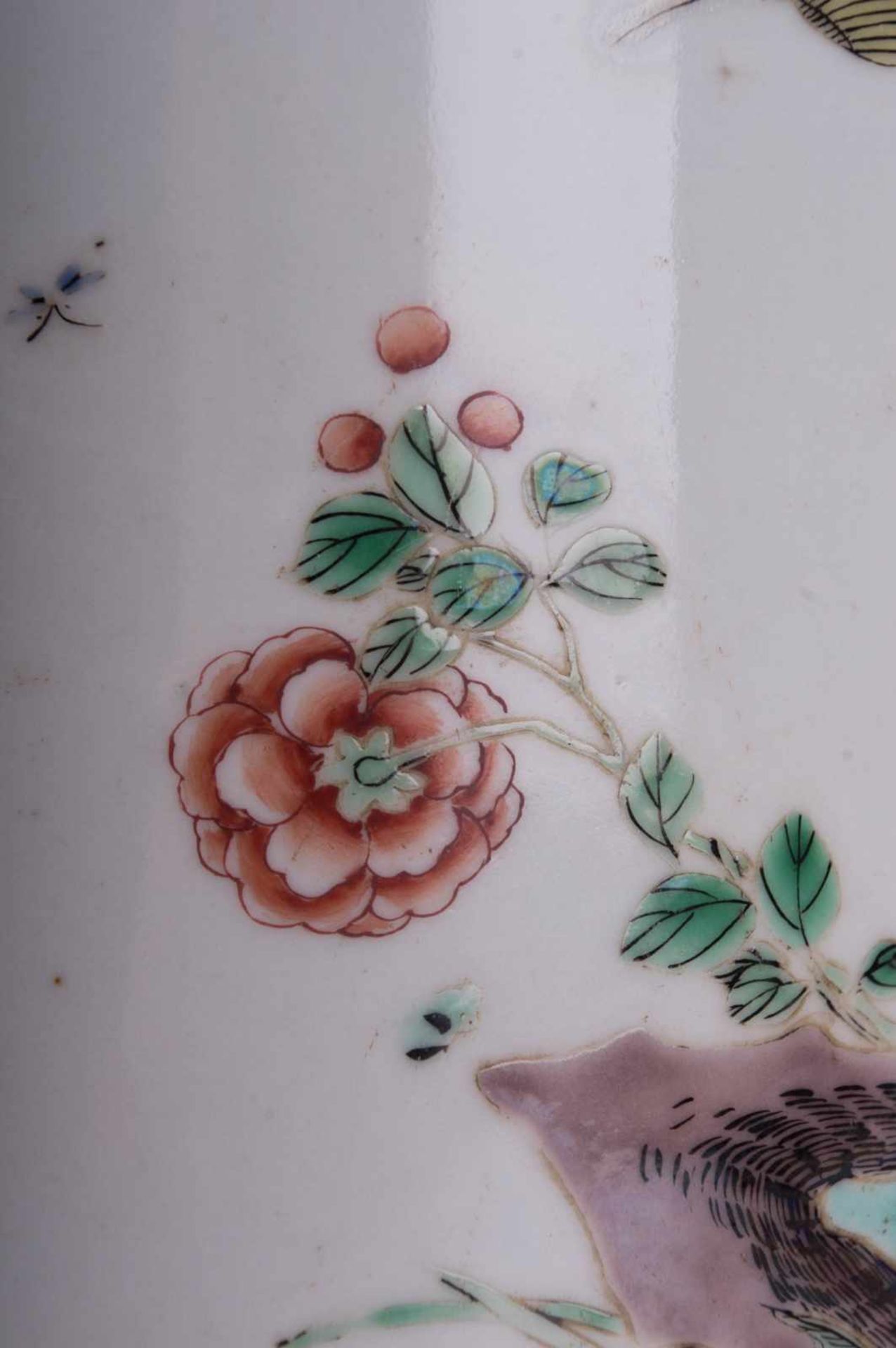 Pinselbecher China 19. Jhd. / Brush pot, China 19th century Polychrom bemalt mit floralem- und - Image 6 of 8