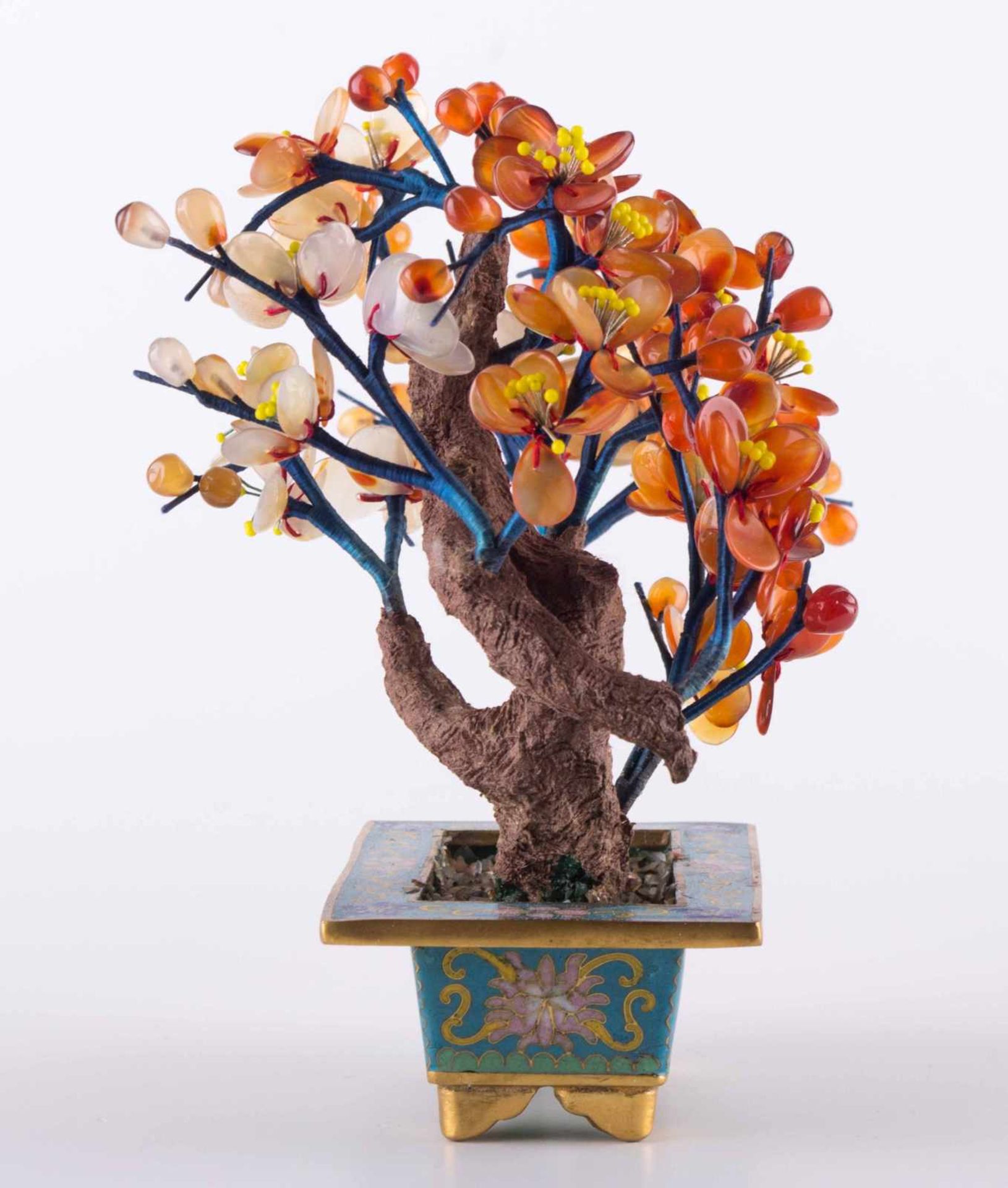 Schmuckbäumchen China 20. Jhd / Jewellery tree, China 20th century in Cloisonnéschale, Blüten aus - Image 2 of 5