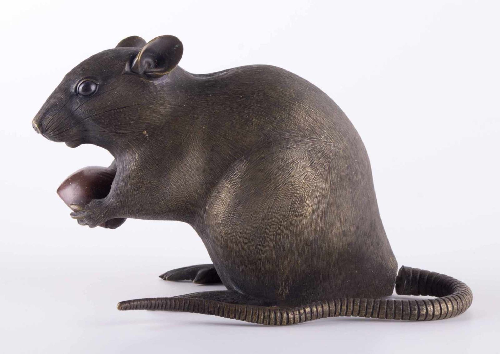 Ratte China / Rat, China Bronze, beweglicher Schwanz, feine Arbeit, 10,5 cm x 16 cm x 8,5 cm, mit