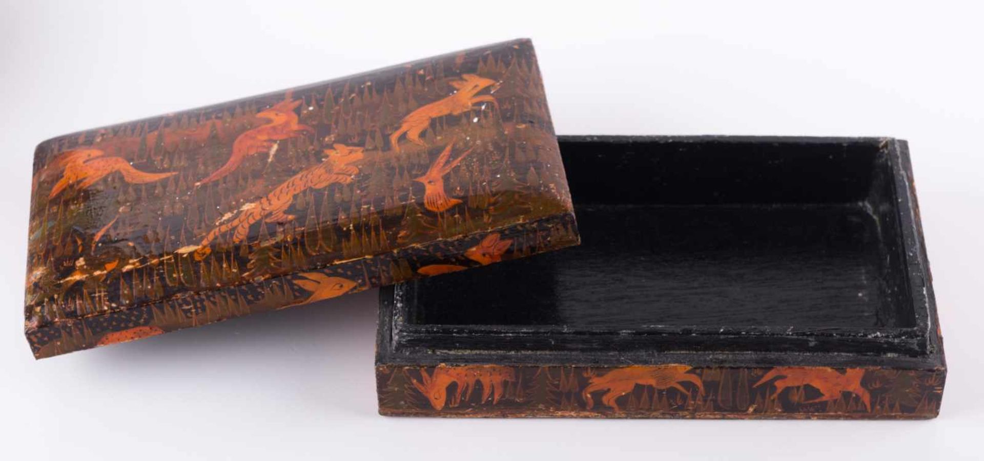 Paar Lackdosen China / pair of lacquered boxes, China 1 runde Dose, H: ca. 8 cm, Ø ca. 13 cm, 1 - Image 4 of 5