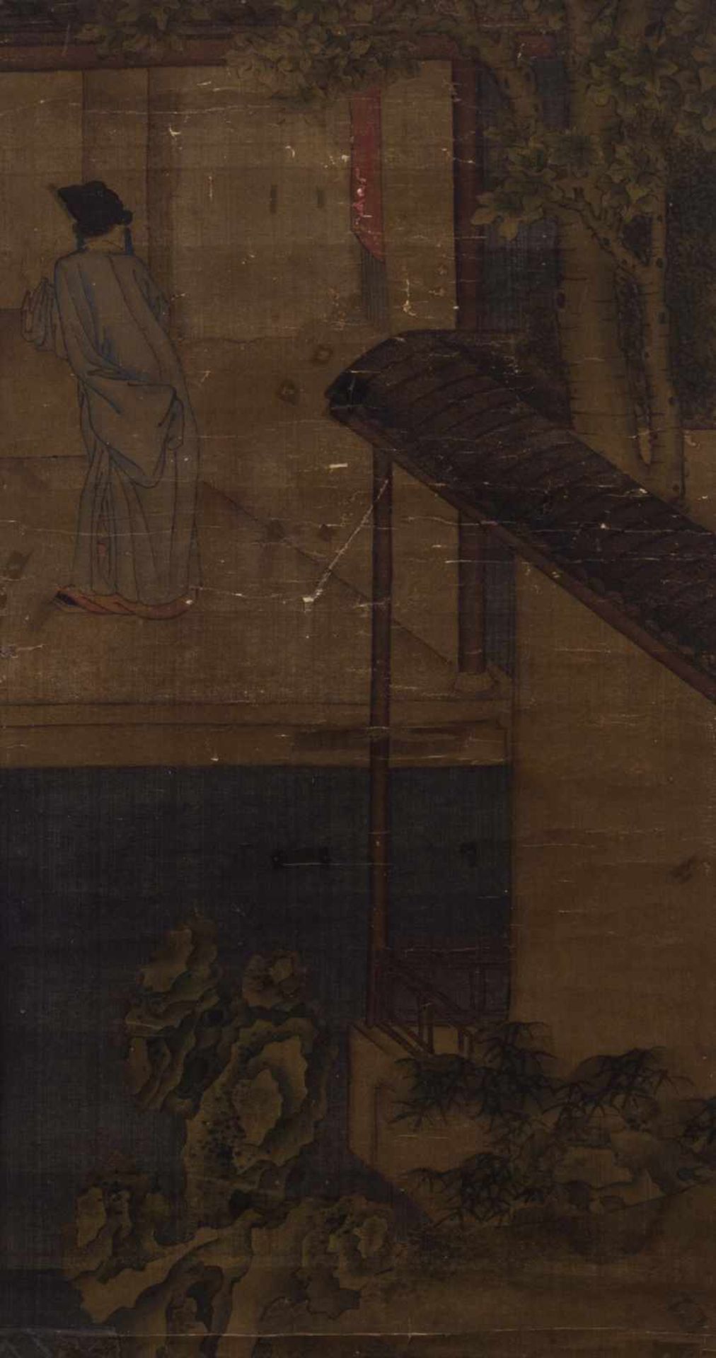 Rollbild China 18.Jhd. / Scrol painting, China 18th century Tuschmalerei auf Seide, rechts unten - Image 2 of 4