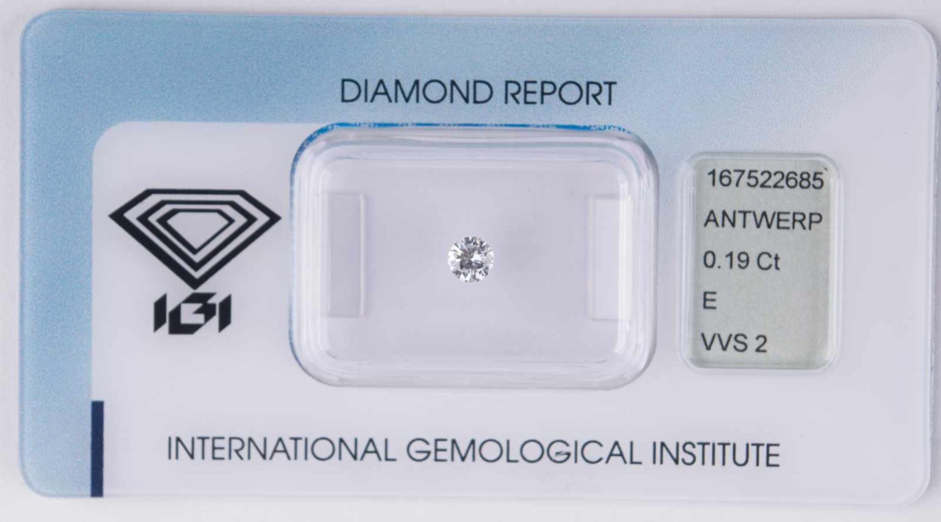 Solitär Diamant 0,19 ct Antwerpen / Solitaire diamond 0,19 ct, Antwerp mit gemmologischem - Image 2 of 3