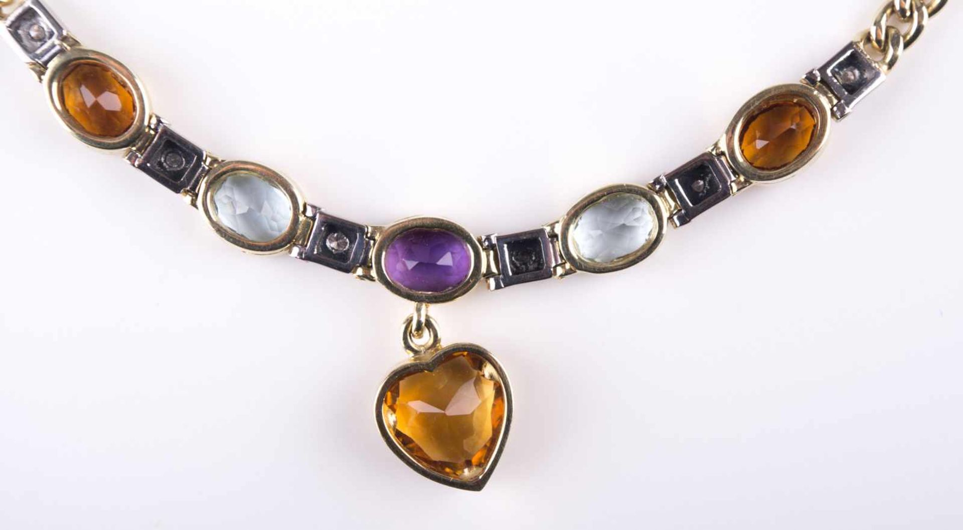 Schweres Damen-Collier / Heavy women´s necklace 585/000 GG, mit Edelsteinbesatz, Aquamarin, - Image 3 of 4