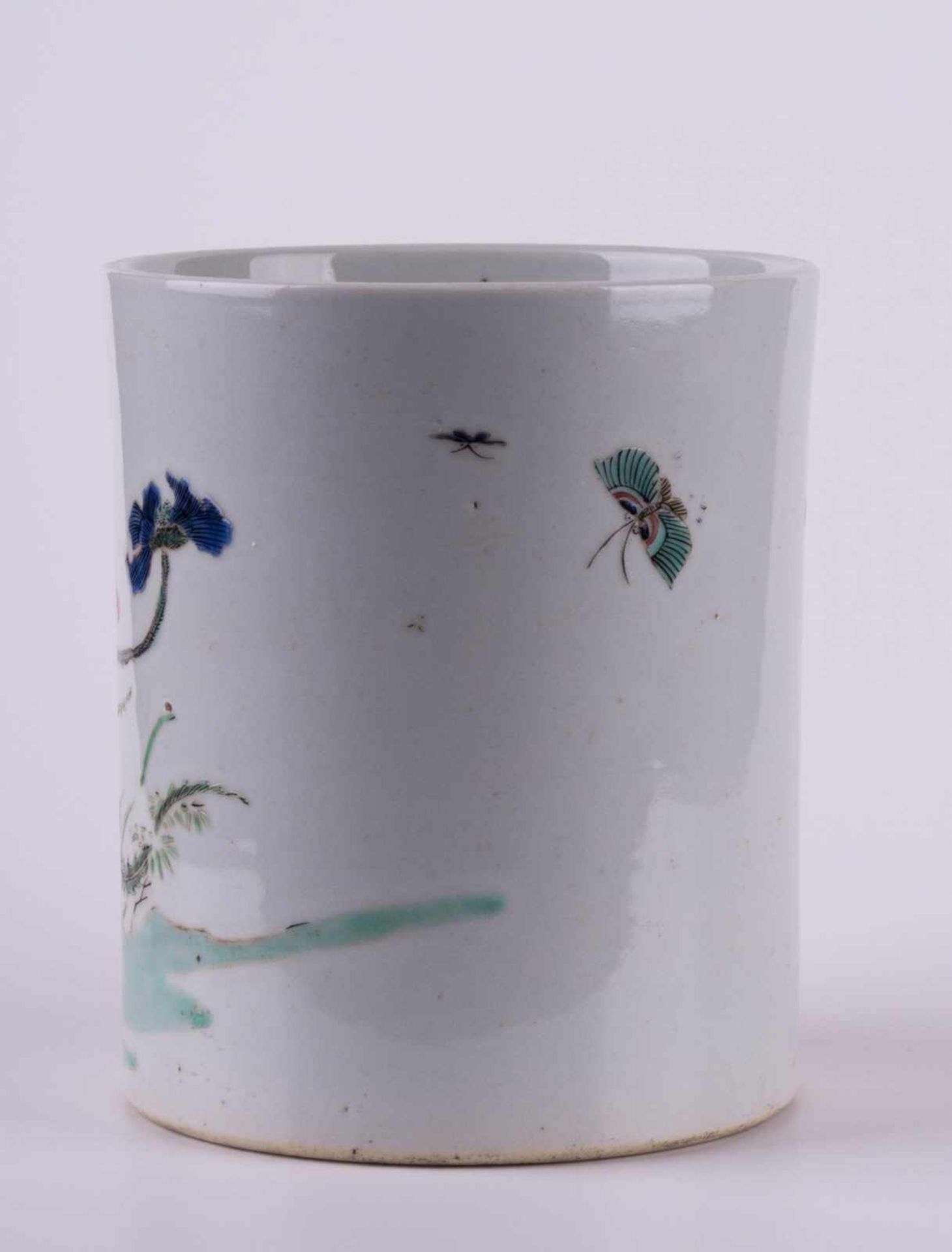 Pinselbecher China 19. Jhd. / Brush pot, China 19th century Polychrom bemalt mit floralem- und - Image 3 of 8