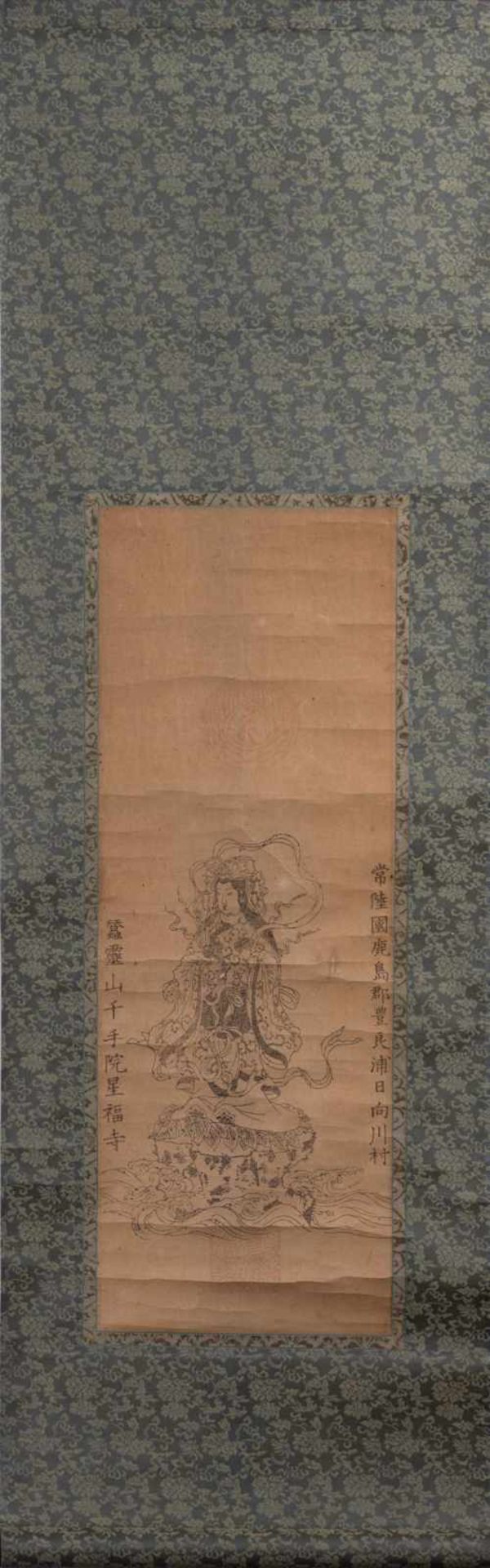 Rollbild Japan 19. Jhd./ Scroll picture, Japan 19th century Holzschnitt, mit weiblicher Darstellung,