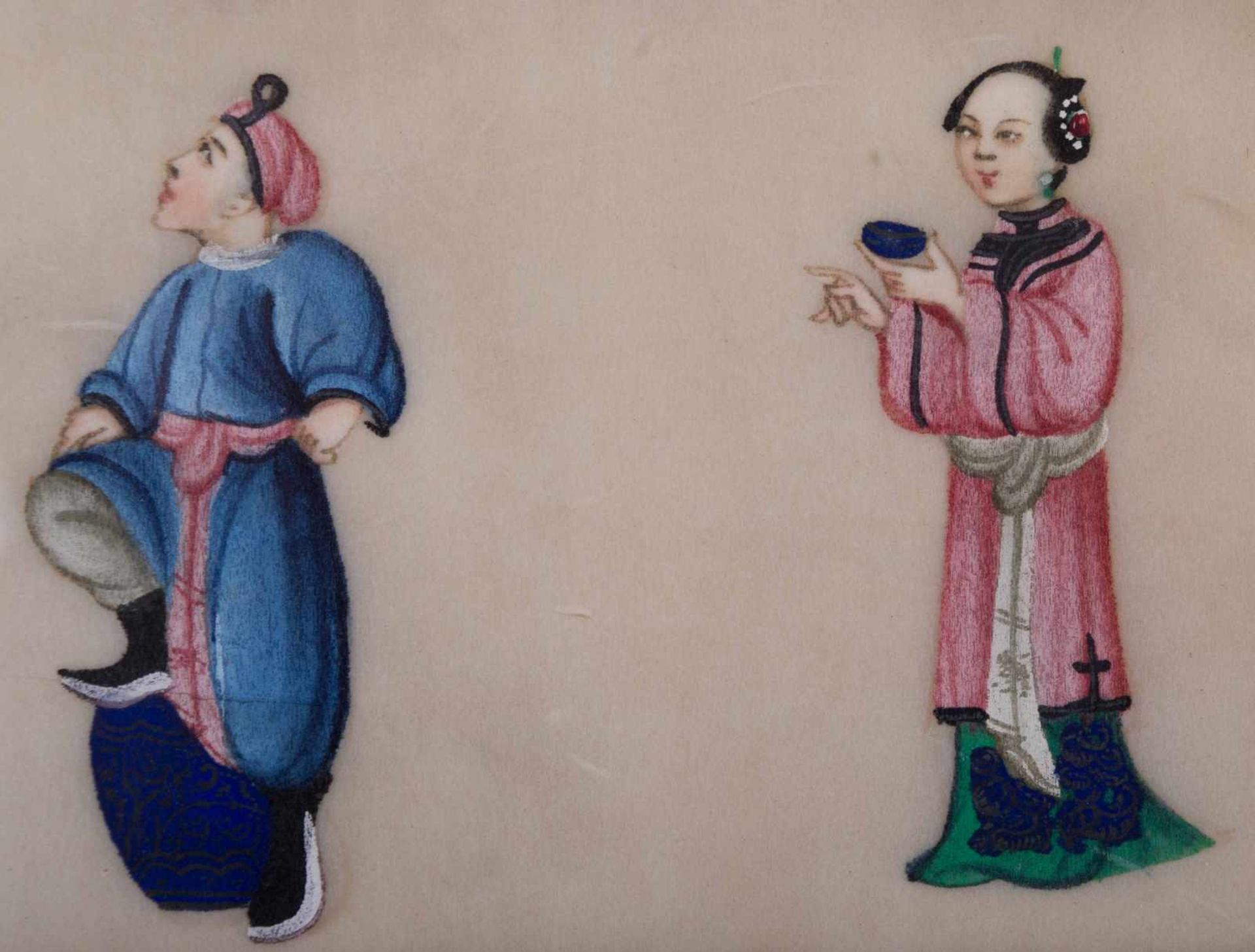 Chinesische Malerei 19. Jhd. / Chinese painting, 19th century 3 Stück, Tusche auf Pergament- - Image 3 of 4