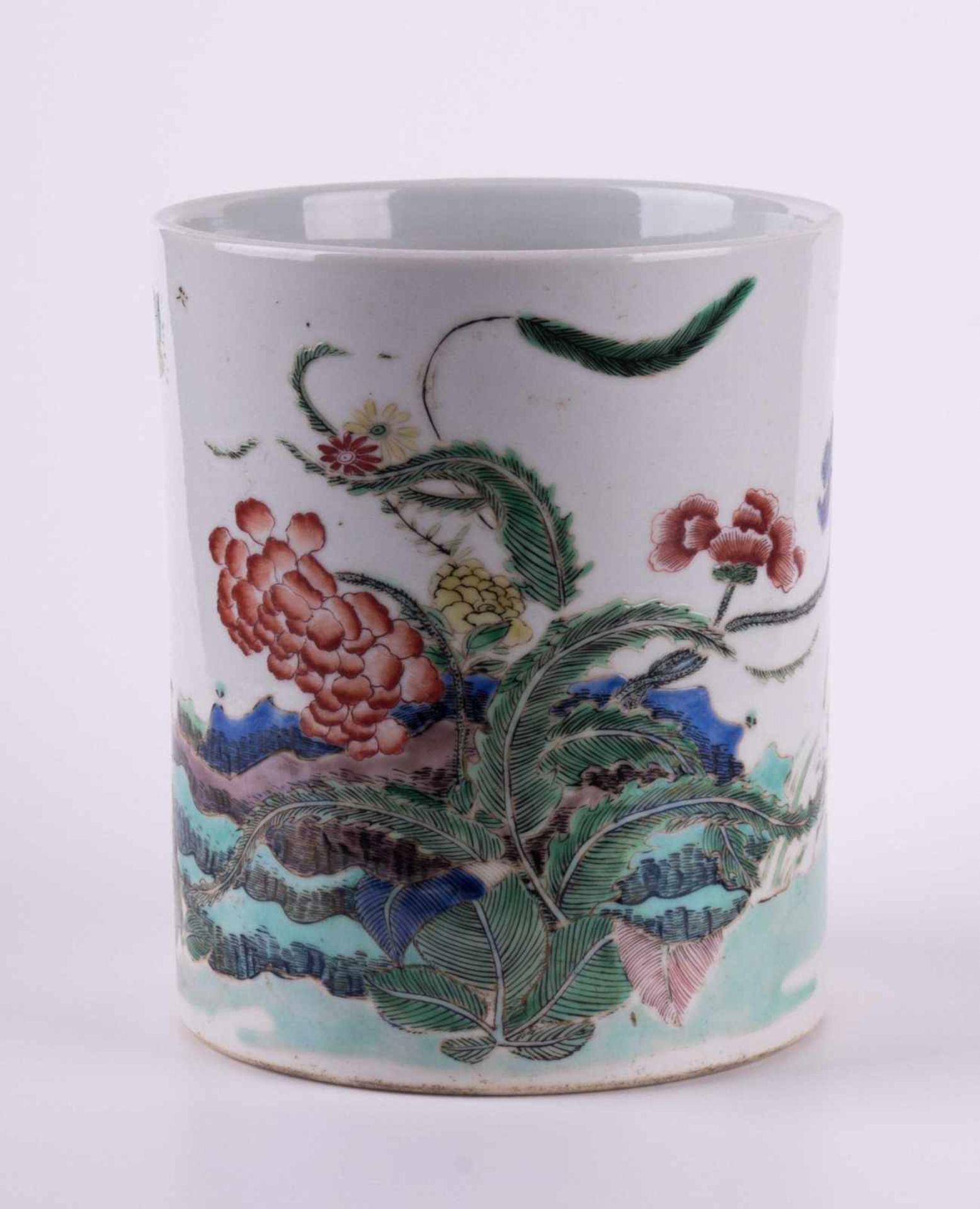 Pinselbecher China 19. Jhd. / Brush pot, China 19th century Polychrom bemalt mit floralem- und