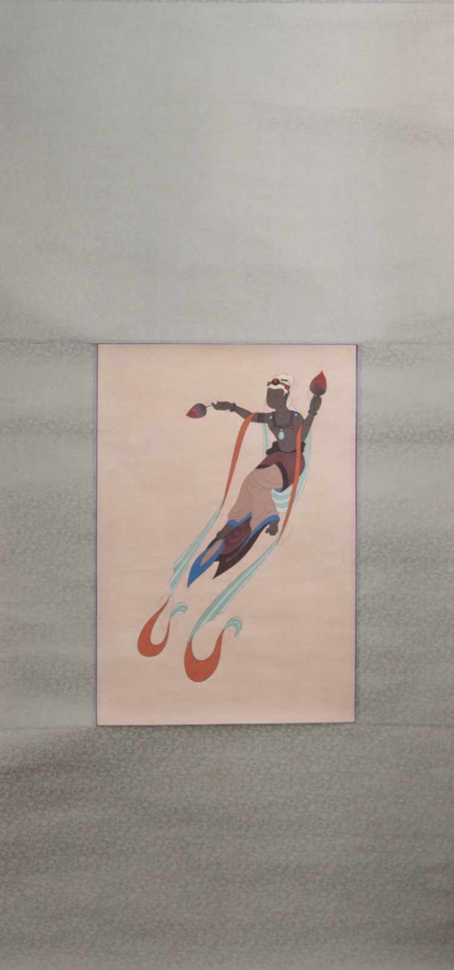 Rollbild China um 1900 / Scroll painting, China about 1900 fliegende Apsana, Tuschmalerei, 89 cm x