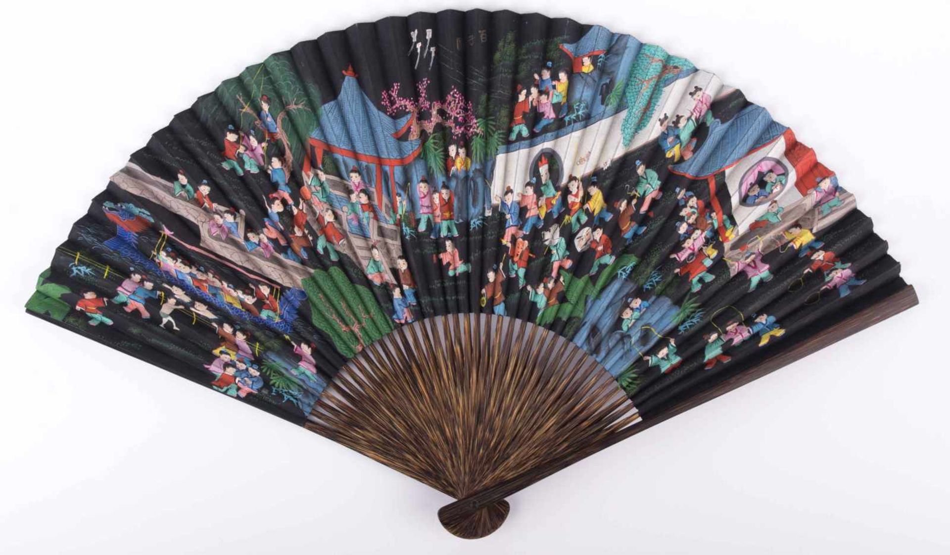 Fächer China 19./20. Jhd. / Fan, China 19th/20th century Tuschmalerei auf Papier mit 100 Kinder