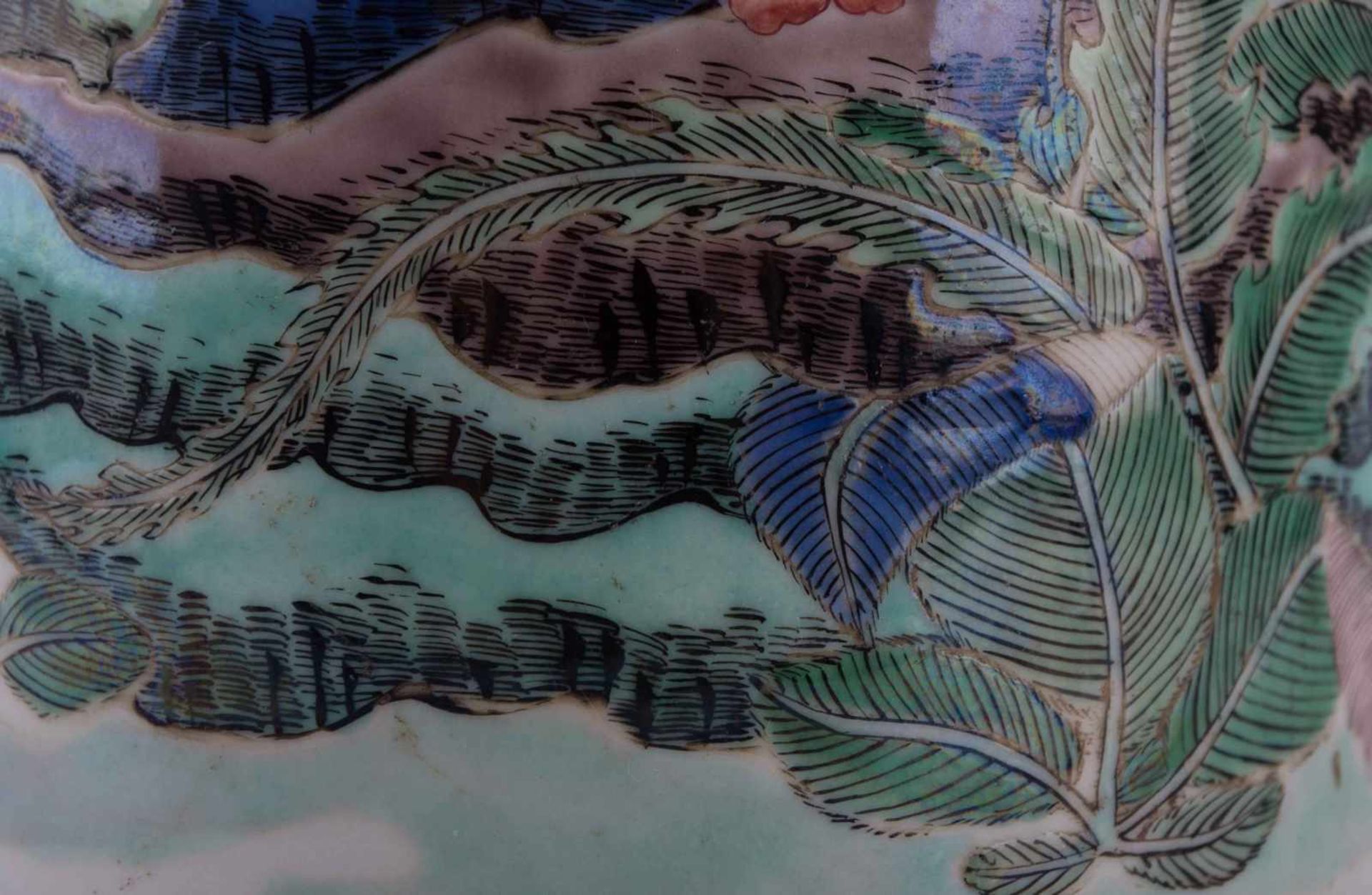 Pinselbecher China 19. Jhd. / Brush pot, China 19th century Polychrom bemalt mit floralem- und - Image 5 of 8