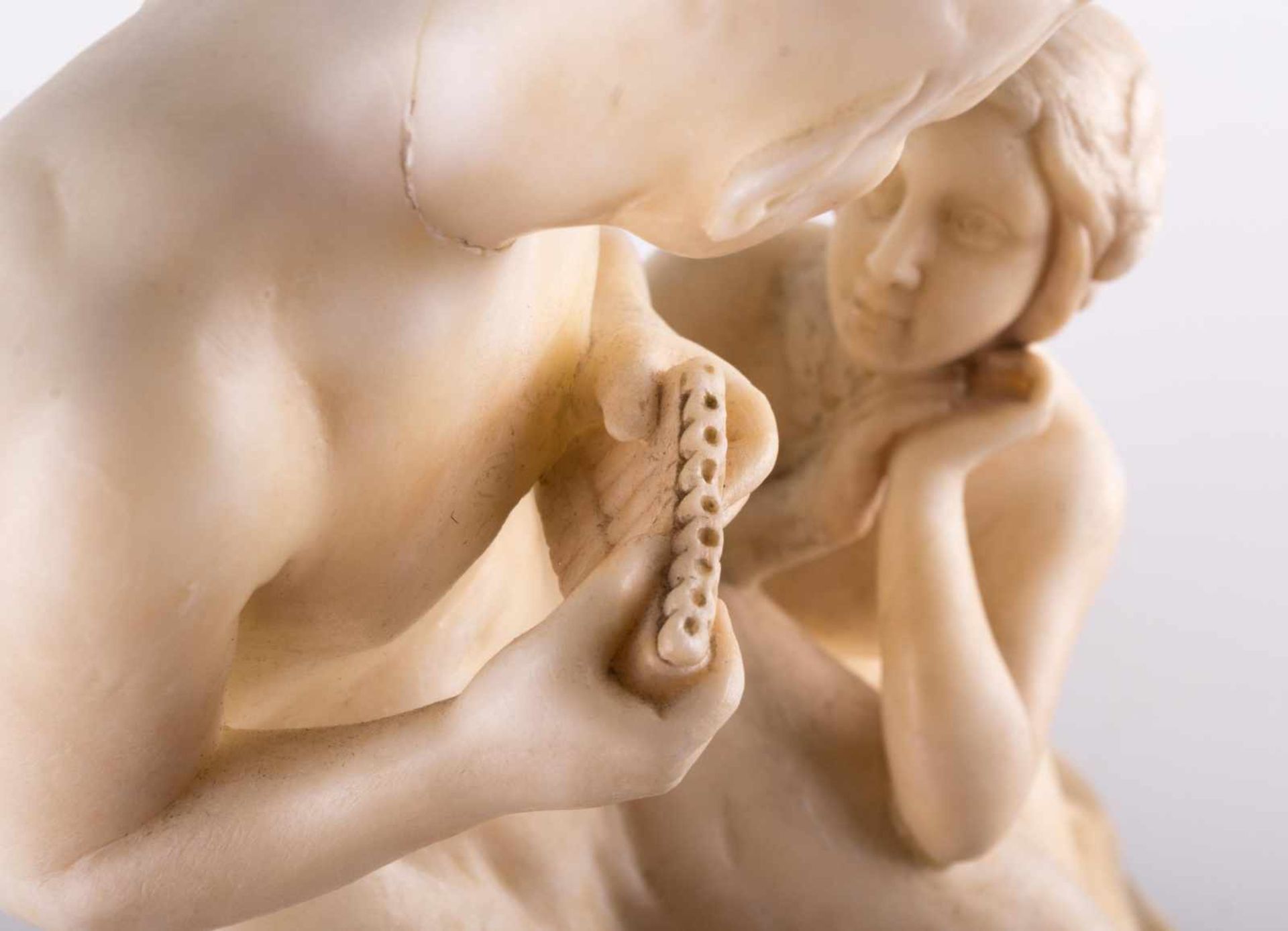 Alabaster figur "Satyr und Nymphe" Skulptur-Volumen Alabaster, H: 40 cm, auf Marmorsockel, Beide - Image 5 of 6
