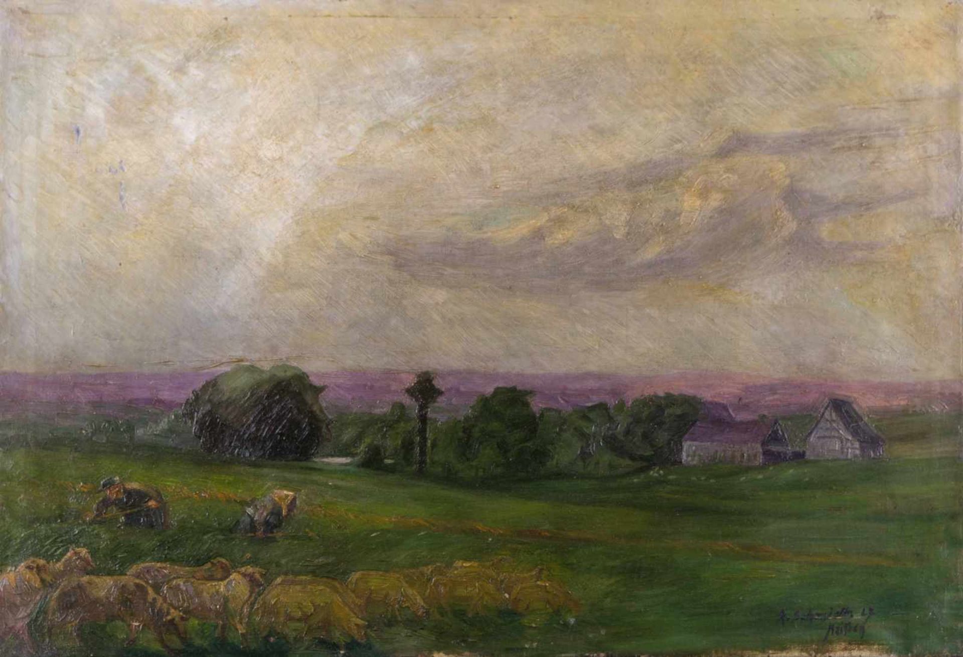 Rudolf SCHMIDT (1873-1963) "Landschaft bei Meißen mit Schafen" Gemälde Öl/Leinwand, 53,5 cm x 75 cm,