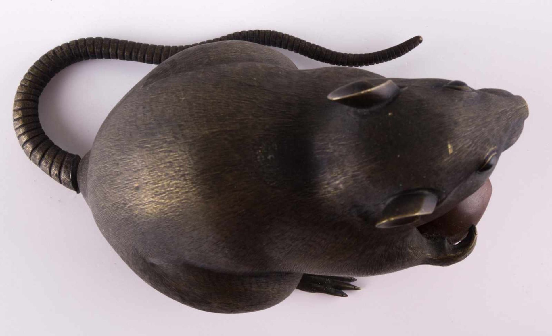 Ratte China / Rat, China Bronze, beweglicher Schwanz, feine Arbeit, 10,5 cm x 16 cm x 8,5 cm, mit - Image 4 of 5