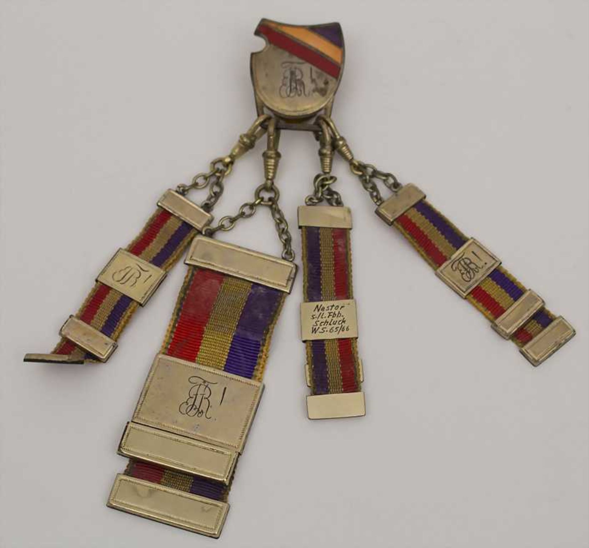 4 Studenika-Zipfel mit Spange / Studentish Badges with Buckle, 1965 Zustand: altersbedingt+