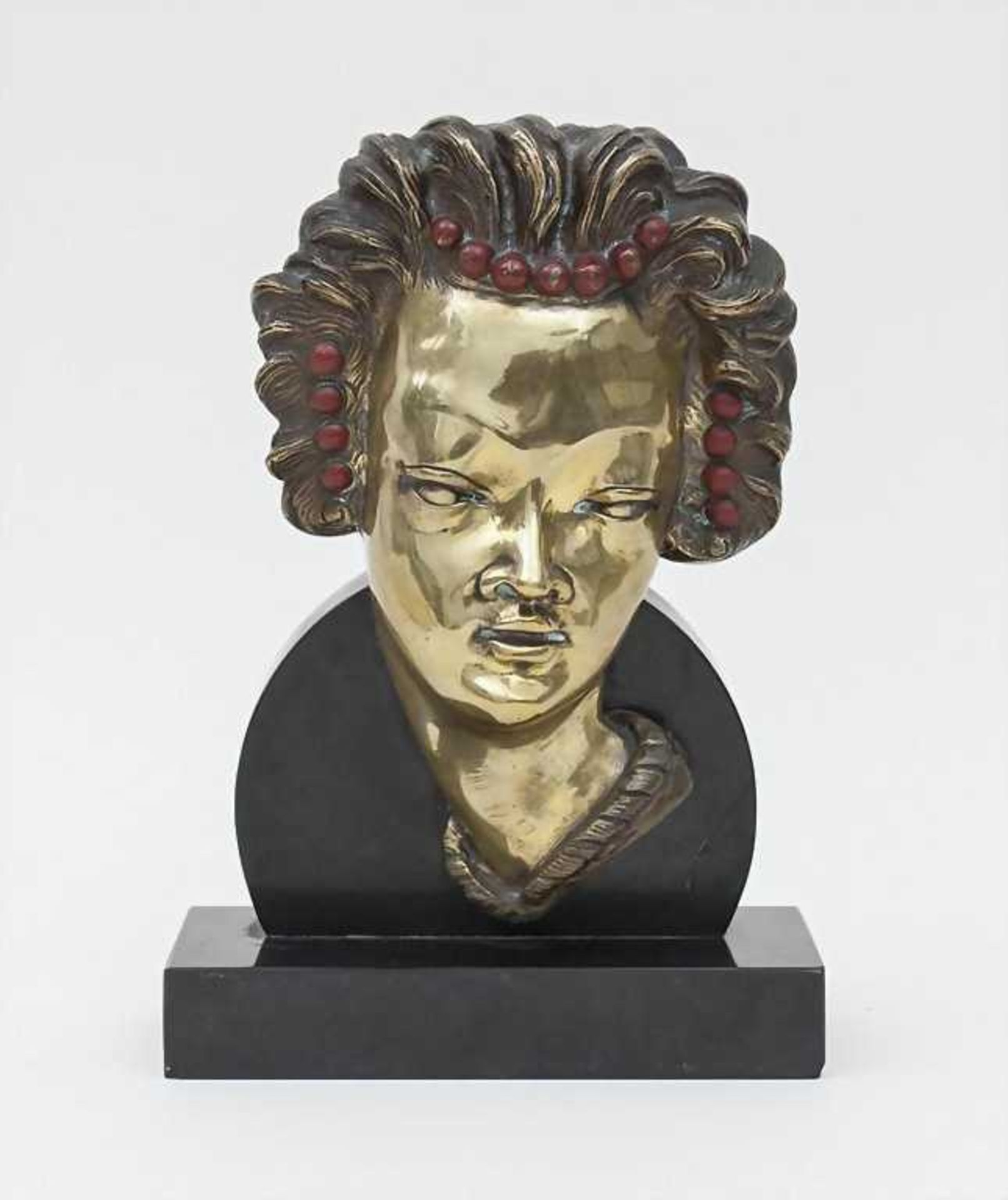 Art Déco-Bronzebüste/Art Déco Bronze Bust Of A Girl, R. de Ryck, um 1930 auf schwarzem