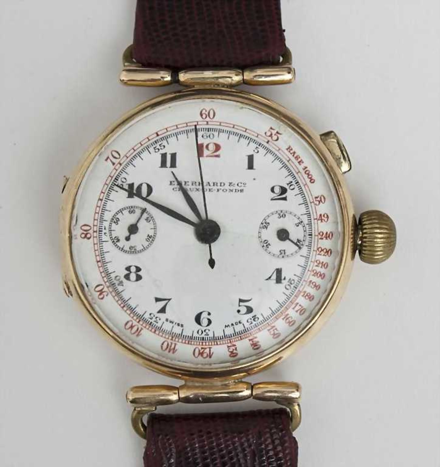 HAU/Gold Chronograph, Eberhard, Chaud de Fonds, Schweiz, um 1925 Eindrückerchronograph. Gehäuse GG