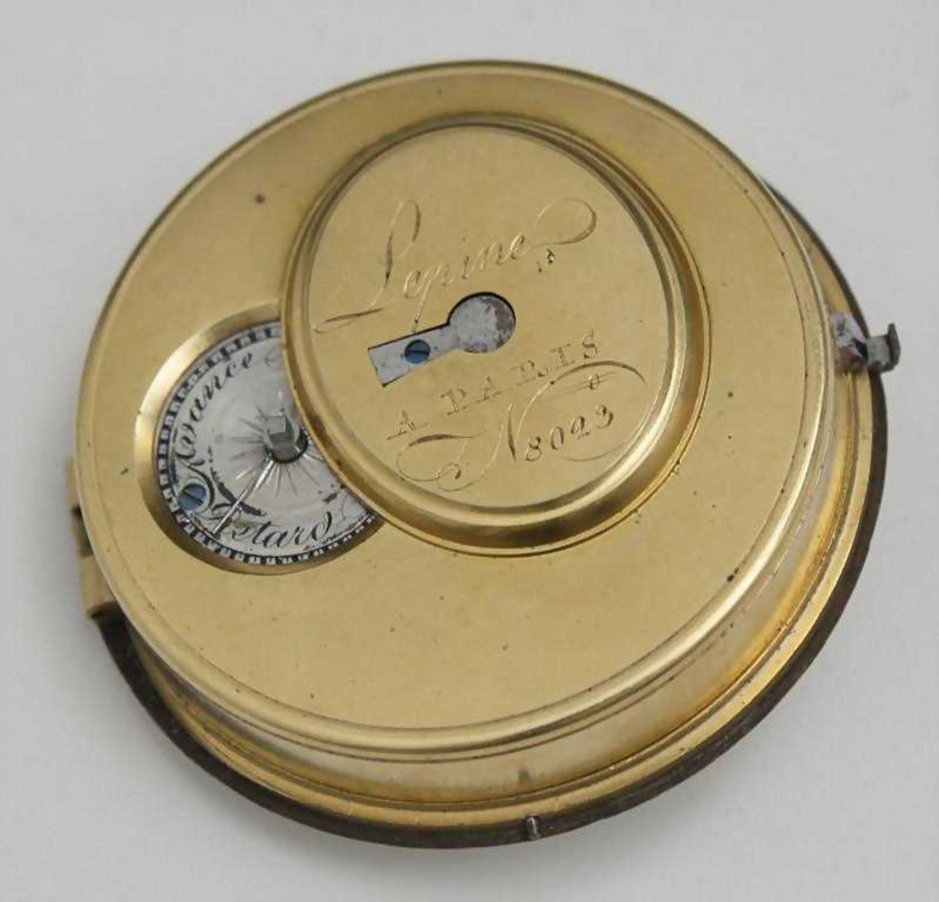 Kleines Pendulewerk/Small Clock Movement, Lepine à Paris, um 1790 Steckwerk mit Messinglünette, - Image 6 of 6