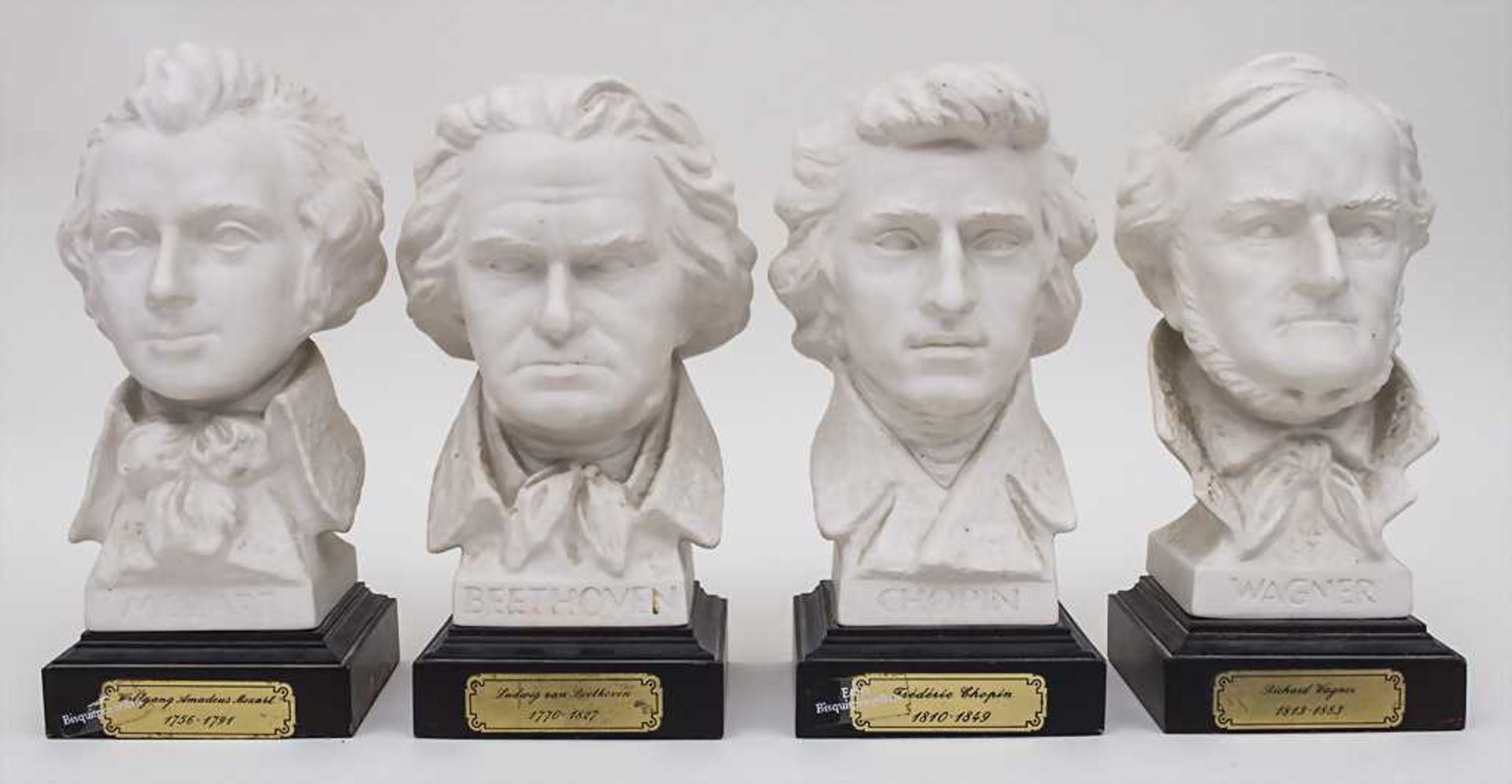 4 Komponisten-Büsten / 4 Composer Busts, Goebel, Oeslau, 2. Hälfte 20. Jh. Beethoven, Wagner, Chopin