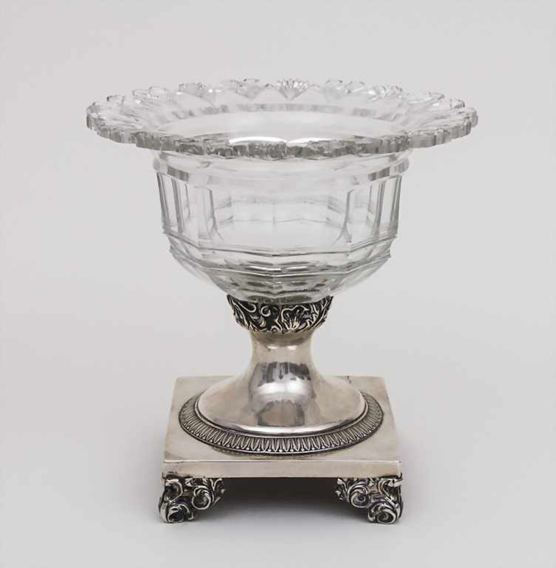 Konfektschale / Confit Bowl, Belgien, um 1840 Punzierung: Silber mit Bleikristall, Stadtmarke,